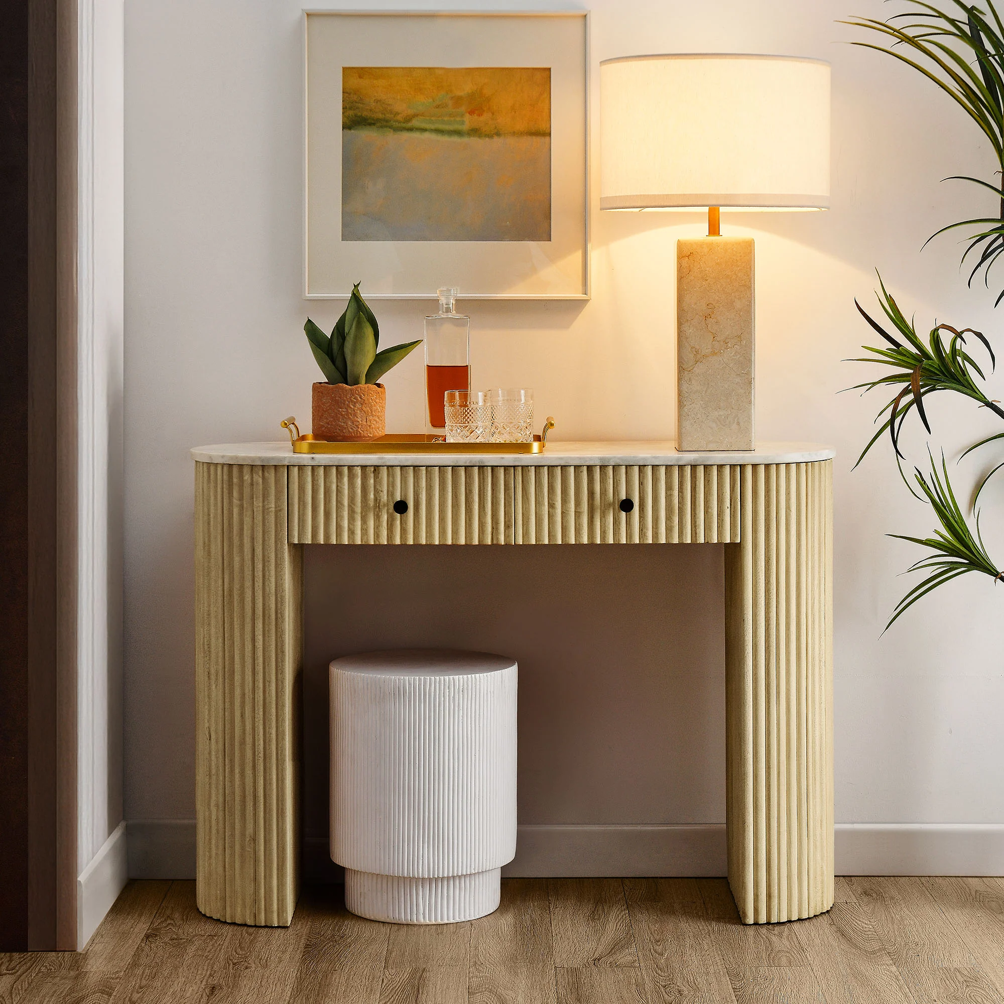 Caldera 42" Curved Solid Wood and Marble Console Table by Modway