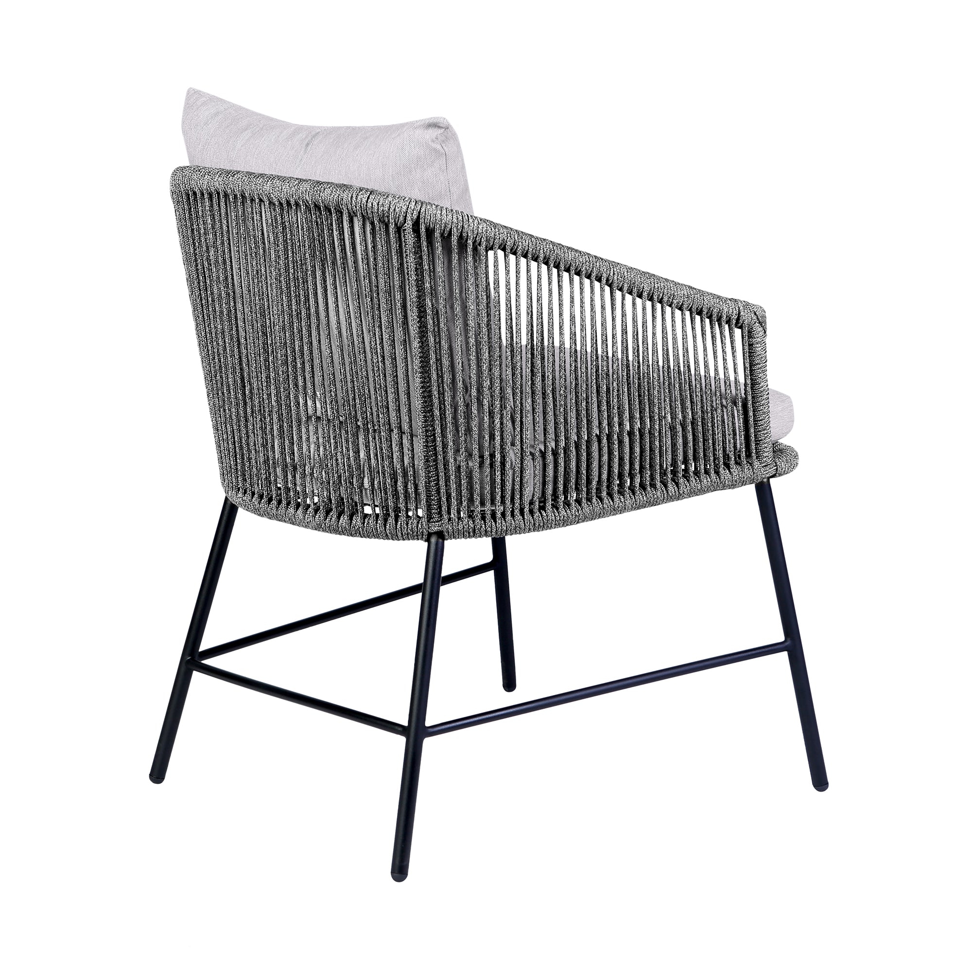 Calica Outdoor Patio Dining Chair in Black Metal and Grey Rope By Armen Living - Image 6