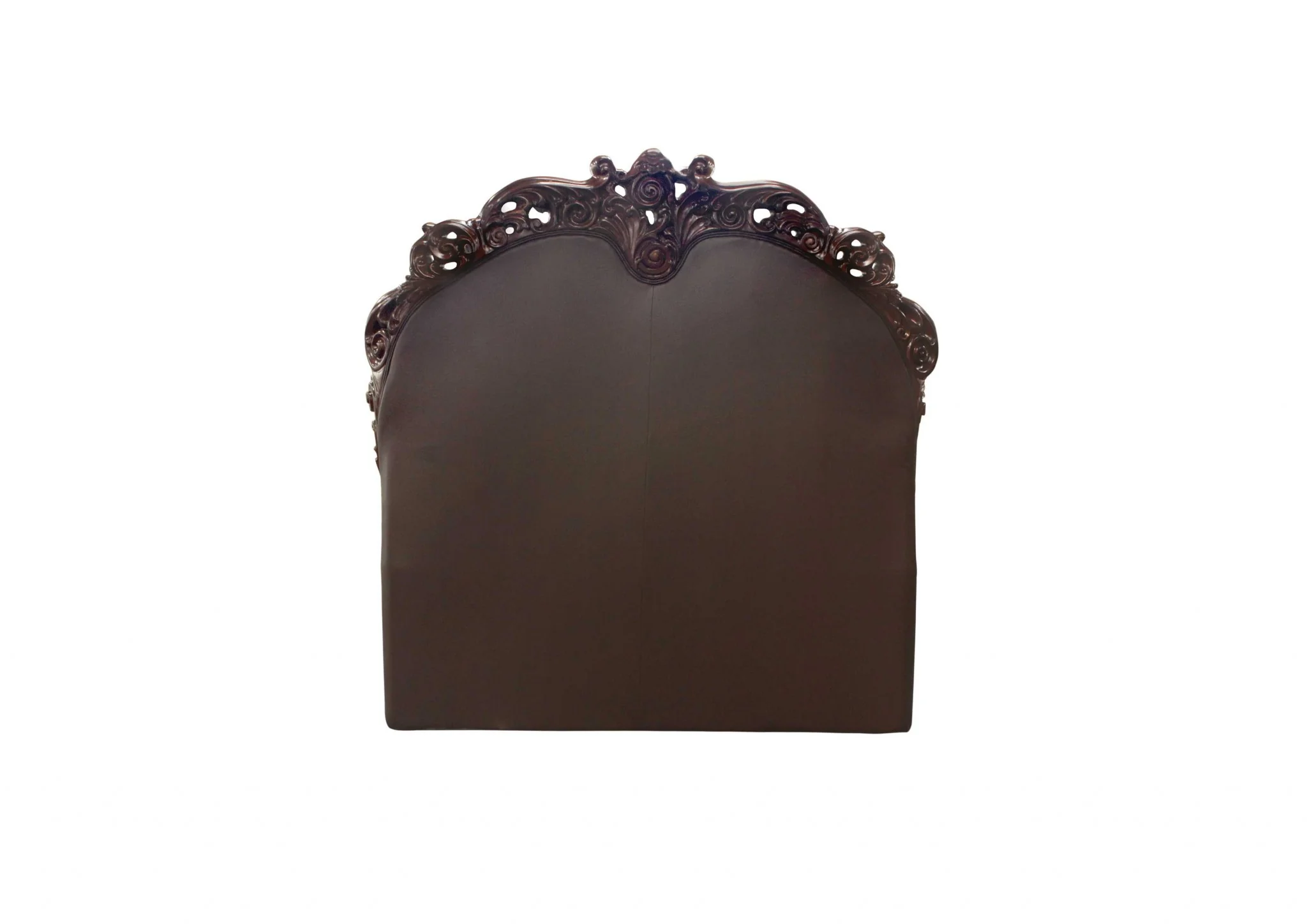 California King Size Elaborately Carved Cherry Wood Finish Bed With Tufted Dark Faux Leather Headboard By Homeroots - Image 2
