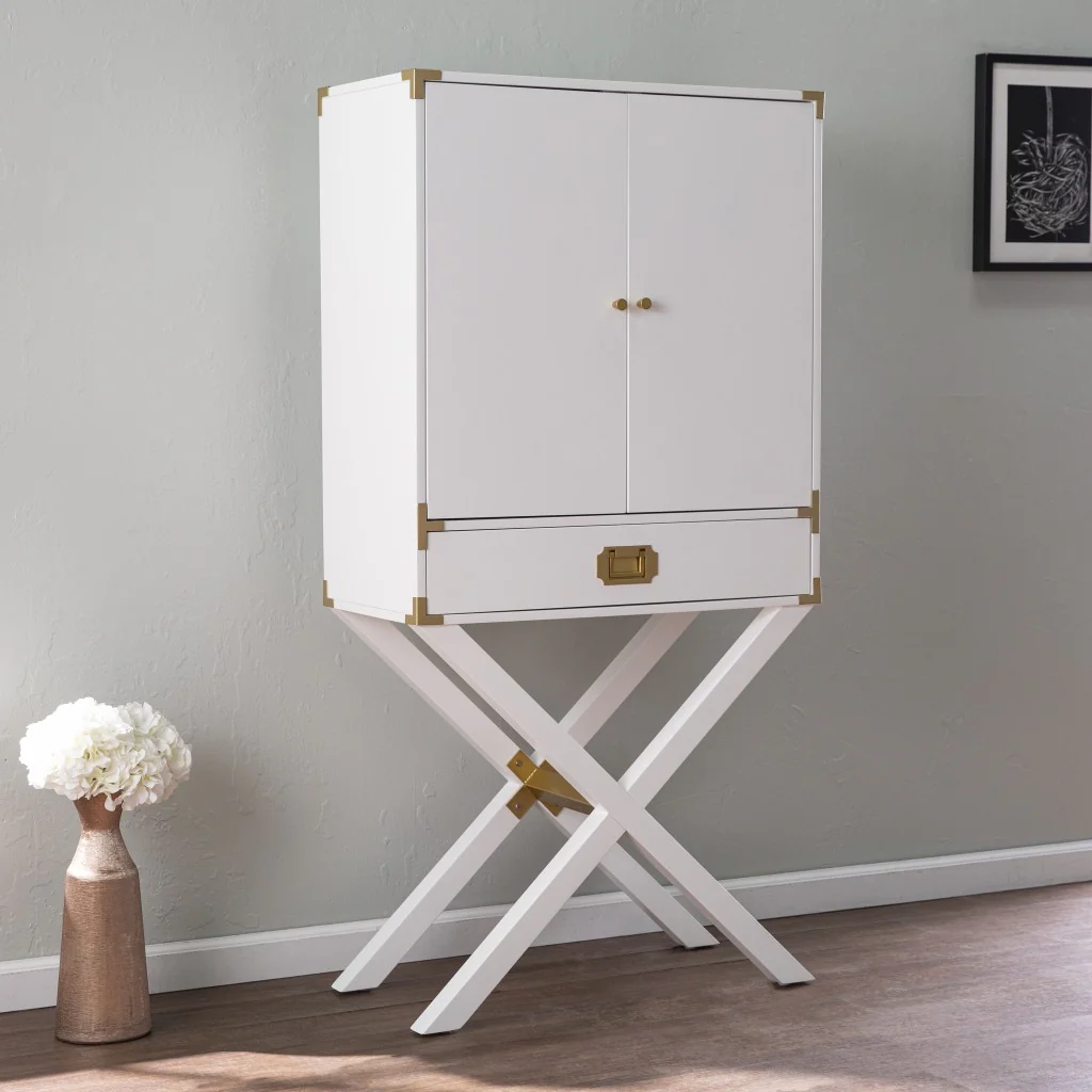 Campaign White And Gold Tall Bar Cabinet By Homeroots