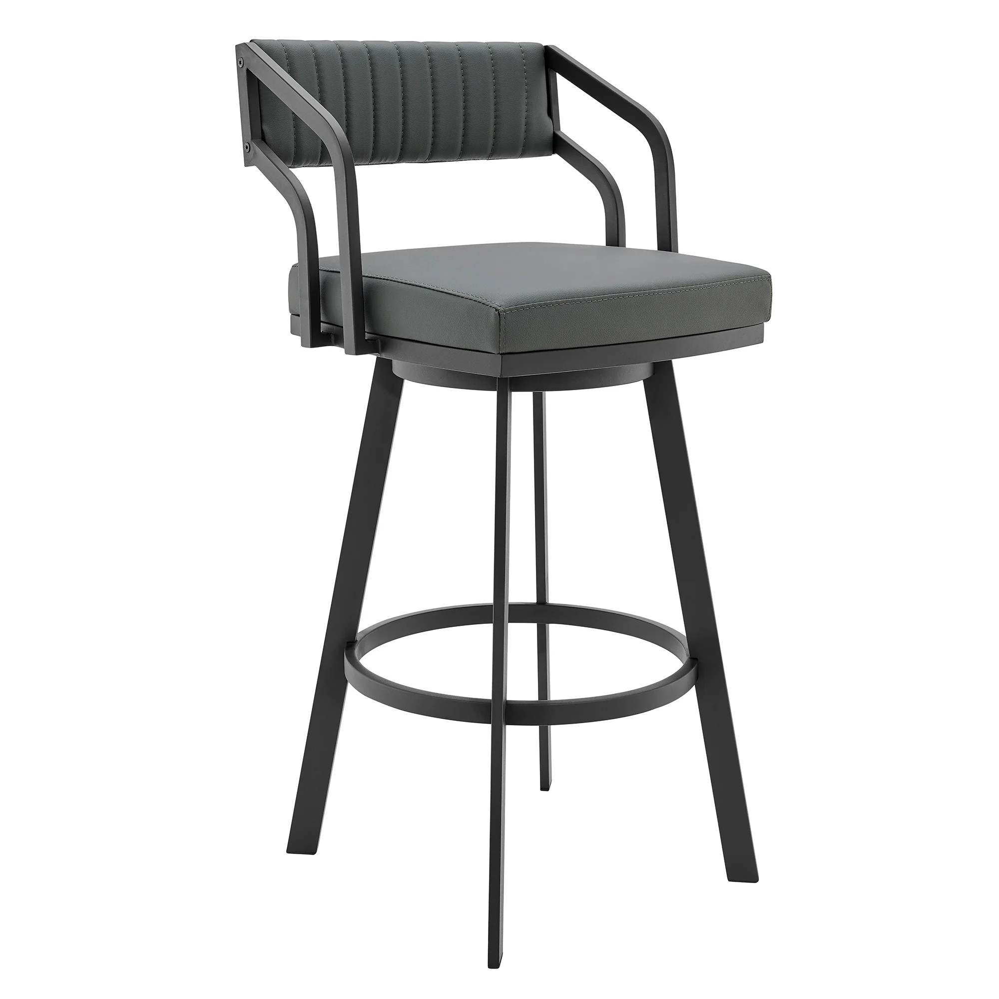 Capri Swivel Modern Black Metal and Slate Gray Faux Leather Bar and Counter Stool By Armen Living - Image 2