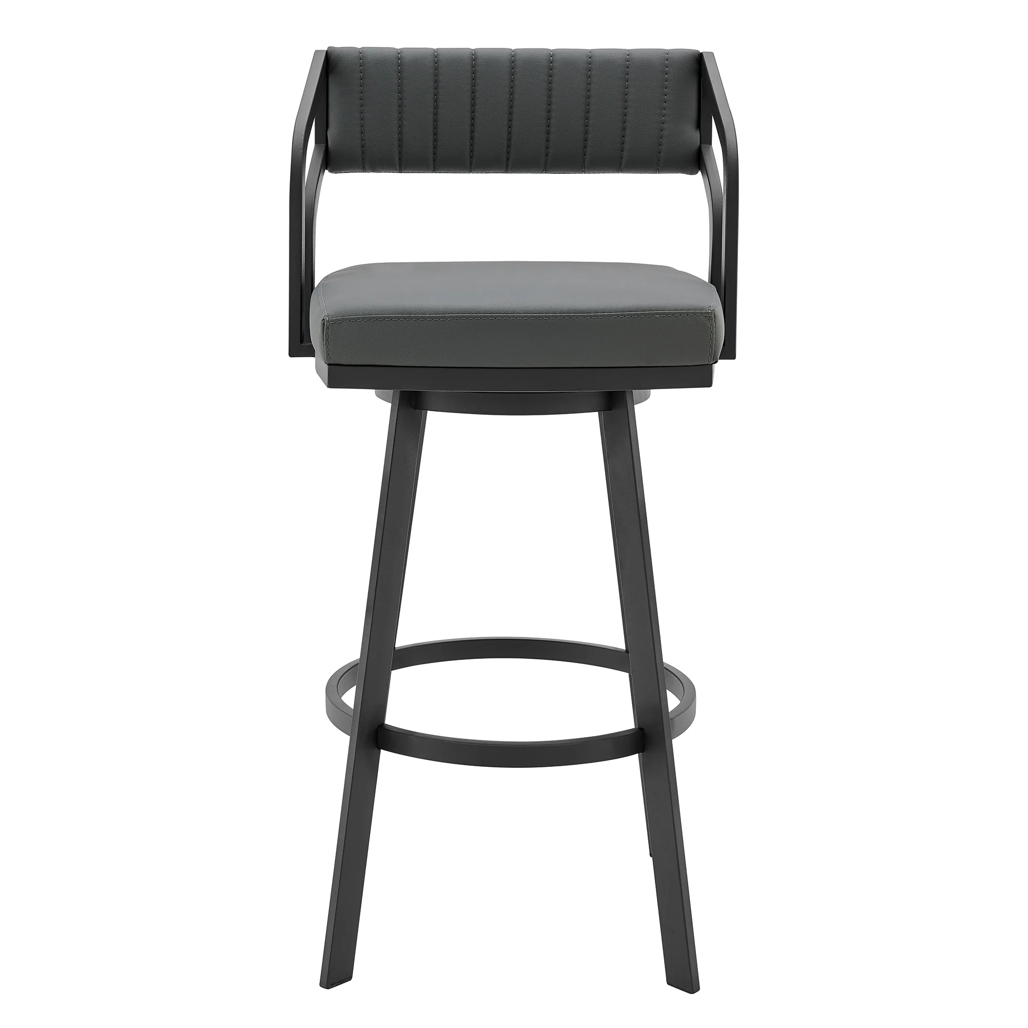 Capri Swivel Modern Black Metal and Slate Gray Faux Leather Bar and Counter Stool By Armen Living - Image 3