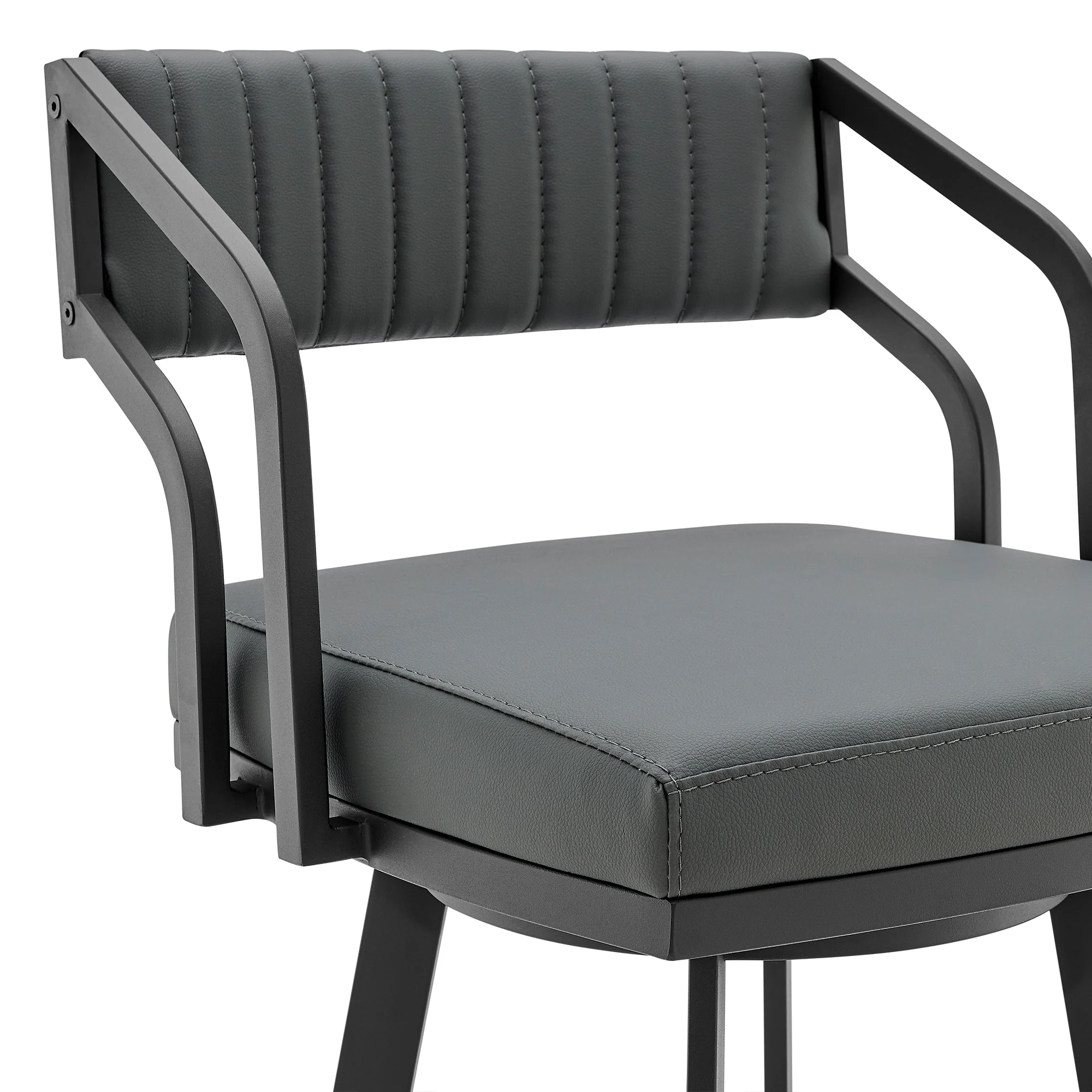 Capri Swivel Modern Black Metal and Slate Gray Faux Leather Bar and Counter Stool By Armen Living - Image 5