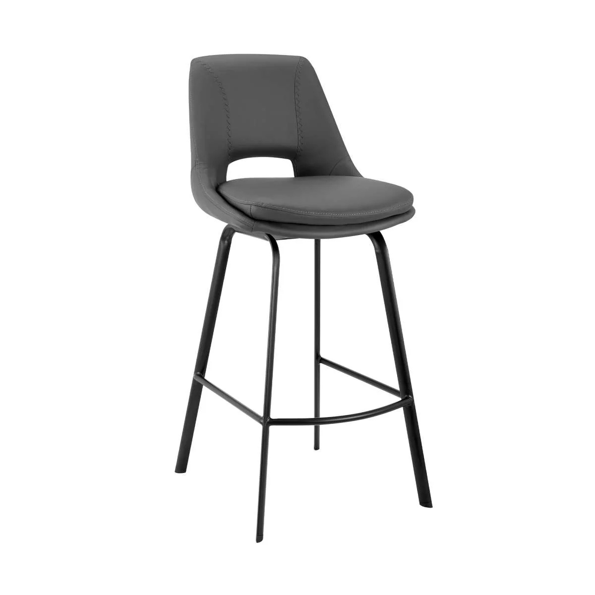 Carise Gray Faux Leather and Black Metal Swivel 26" Counter Stool By Armen Living