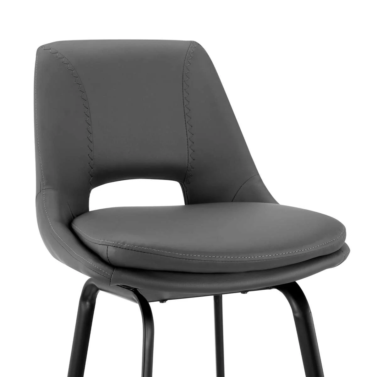 Carise Gray Faux Leather and Black Metal Swivel 26" Counter Stool By Armen Living - Image 5