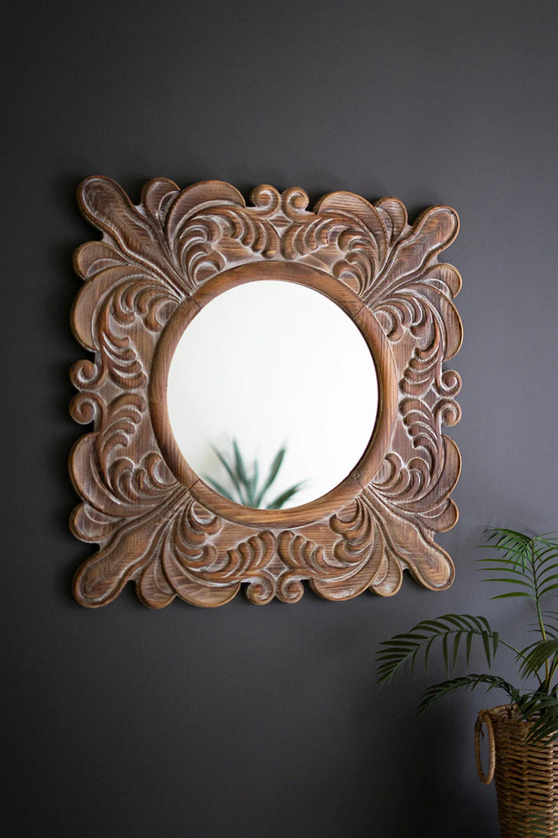 Carved Fleur De Lis Framed Mirror By Kalalou