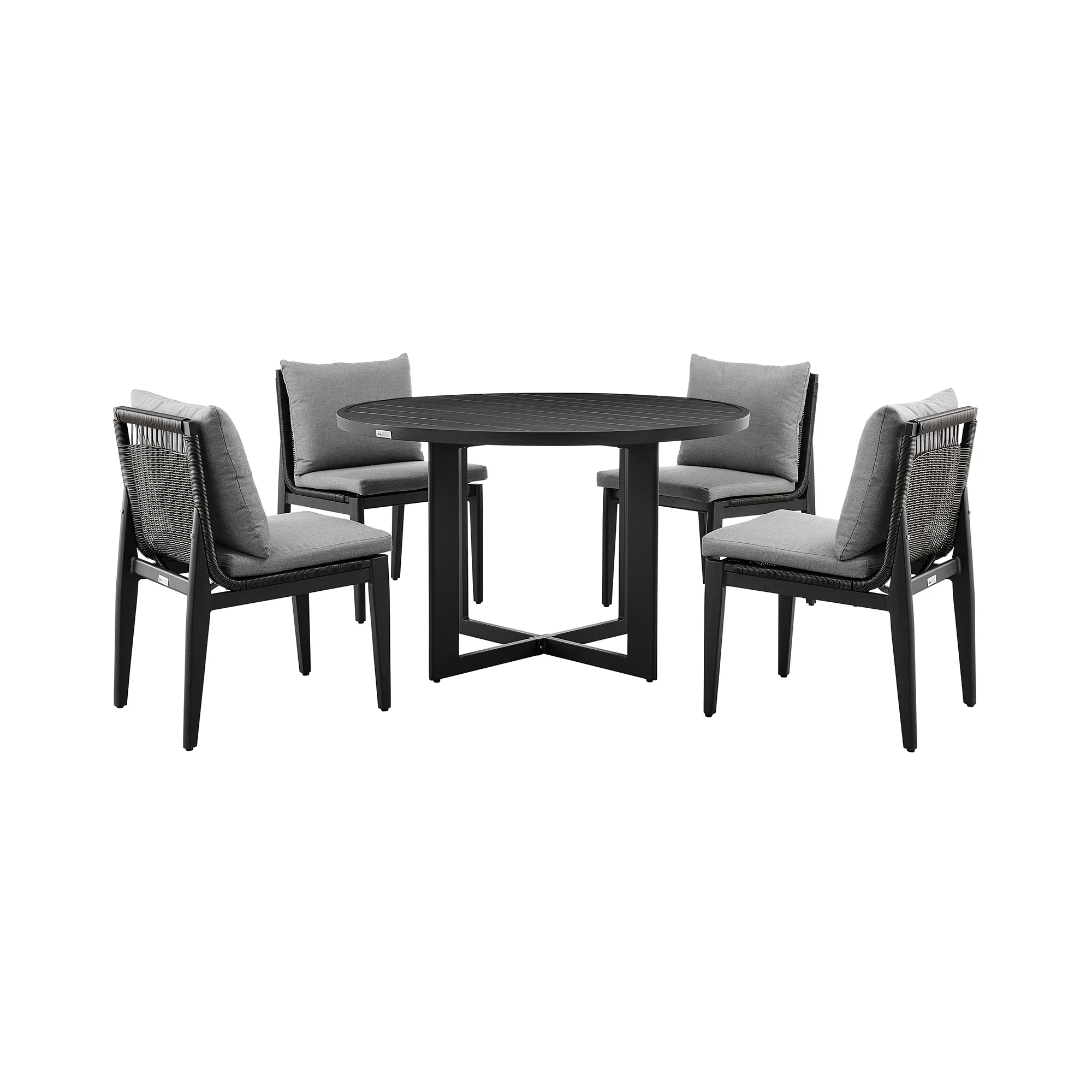 Cayman Outdoor Patio 5-Piece Round Dining Table Set in Aluminum with Gray Cushions By Armen Living - Image 2