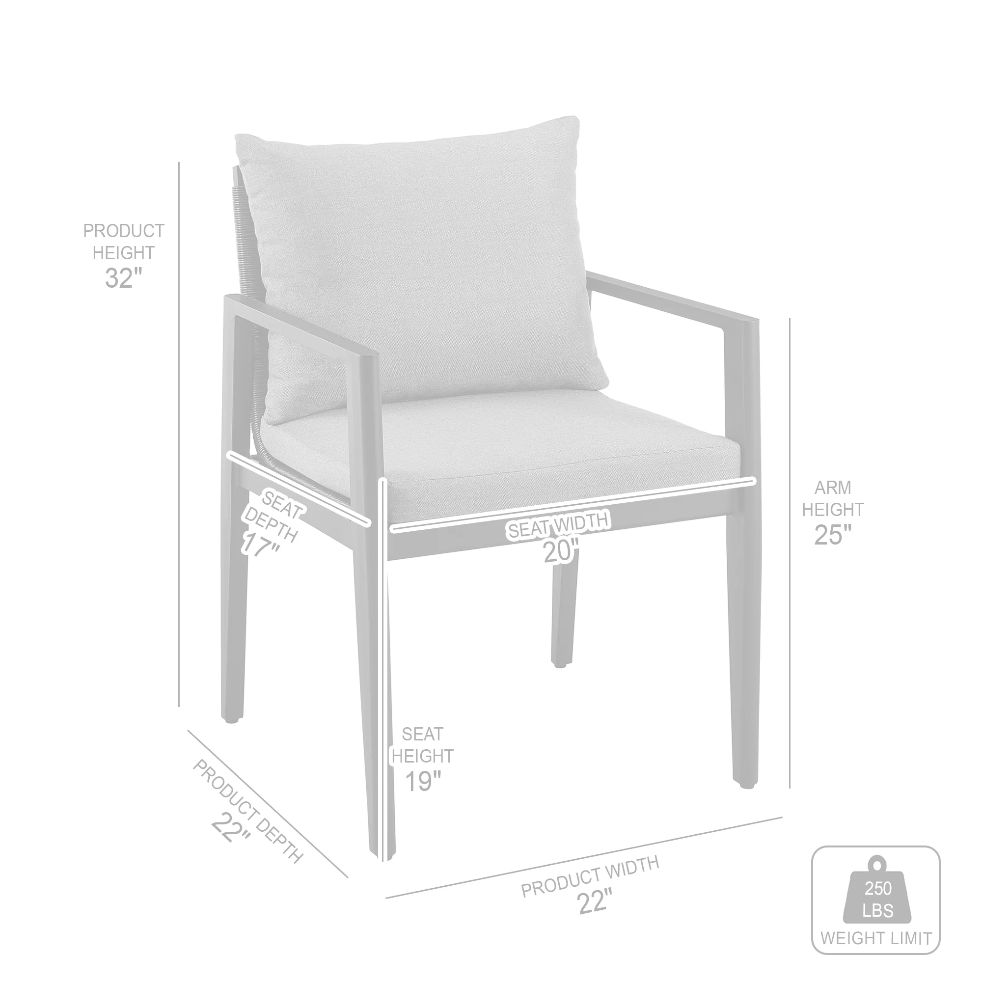 Cayman Outdoor Patio Dining Chairs with Arms in Aluminum with Gray Cushions - Set of 2 By Armen Living - Image 10