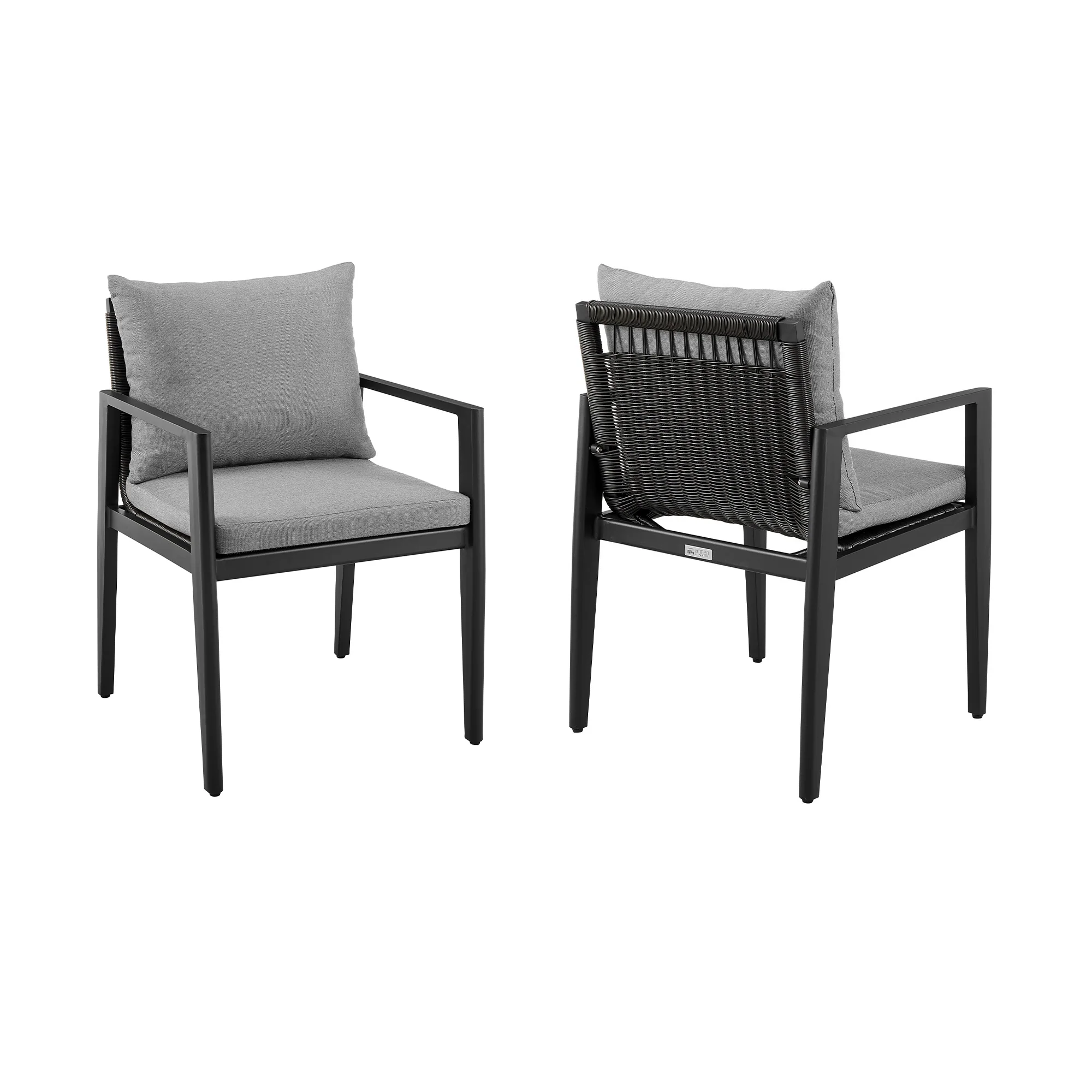 Cayman Outdoor Patio Dining Chairs with Arms in Aluminum with Gray Cushions - Set of 2 By Armen Living - Image 3
