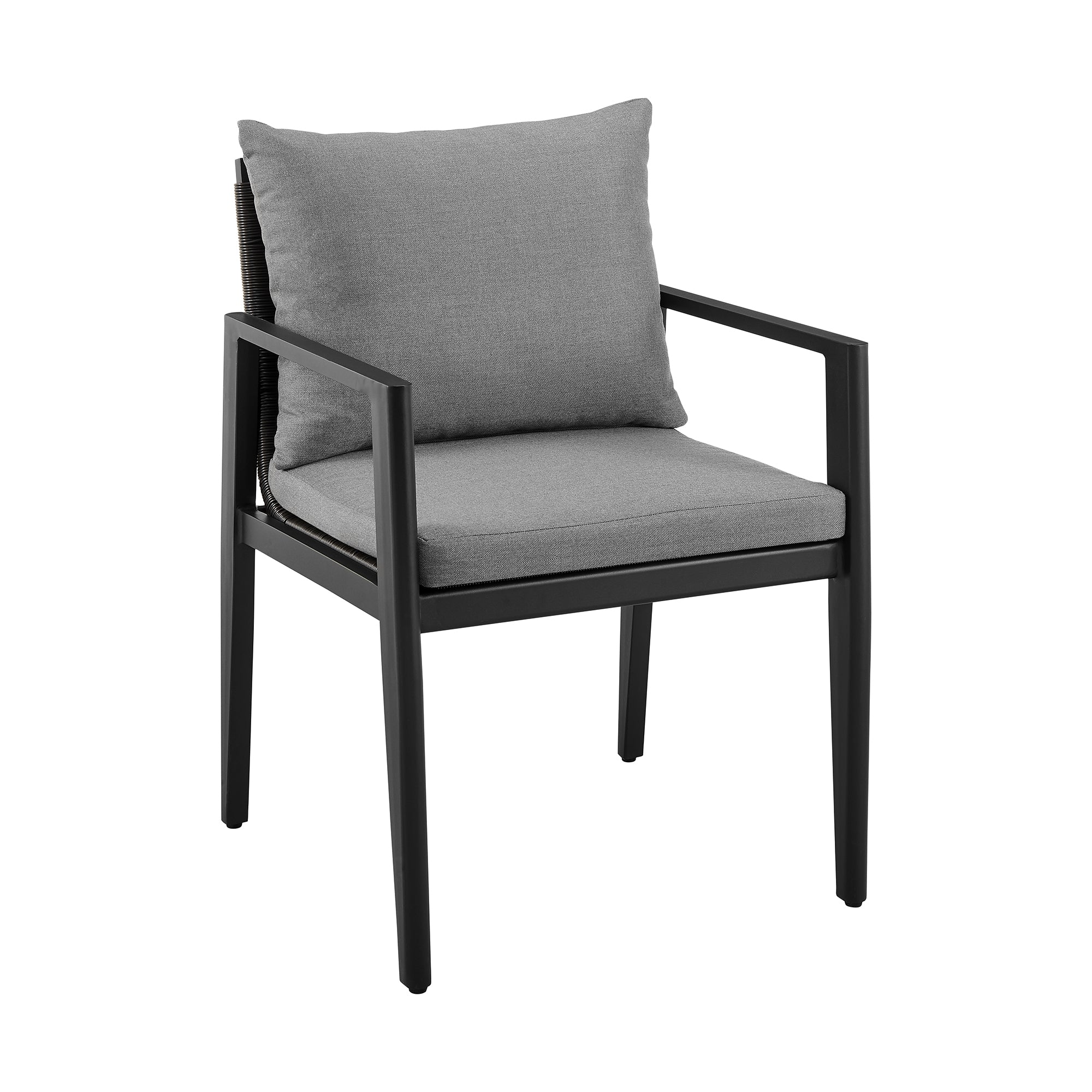 Cayman Outdoor Patio Dining Chairs with Arms in Aluminum with Gray Cushions - Set of 2 By Armen Living - Image 4