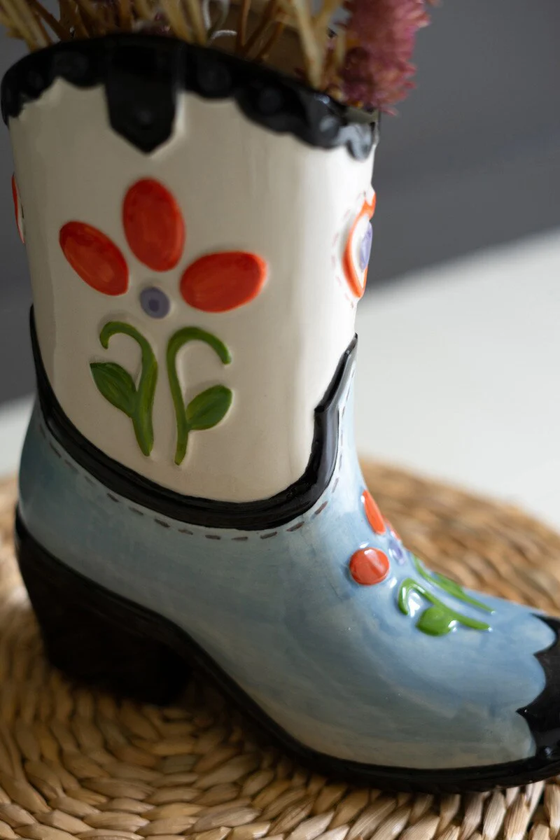 Ceramic Cowboy Boot Vase By Kalalou - Image 3
