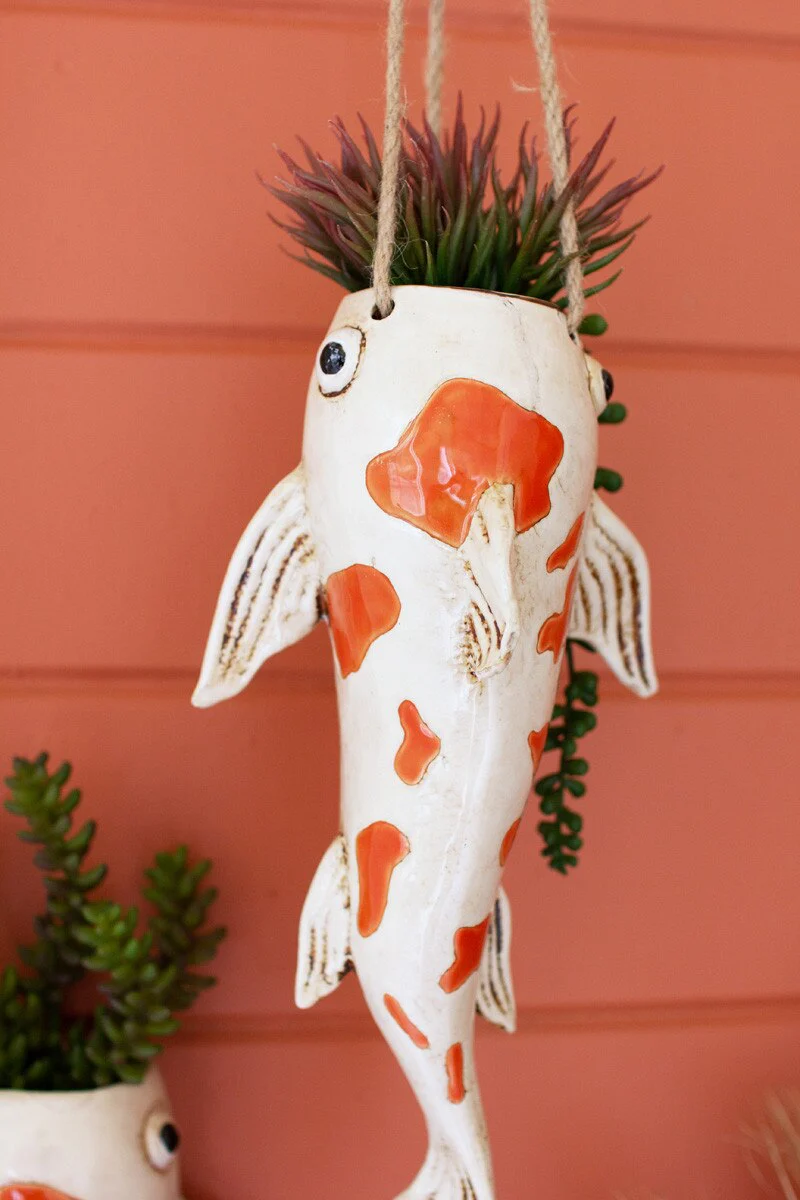 Ceramic Koi Fish Hanging Planter By Kalalou