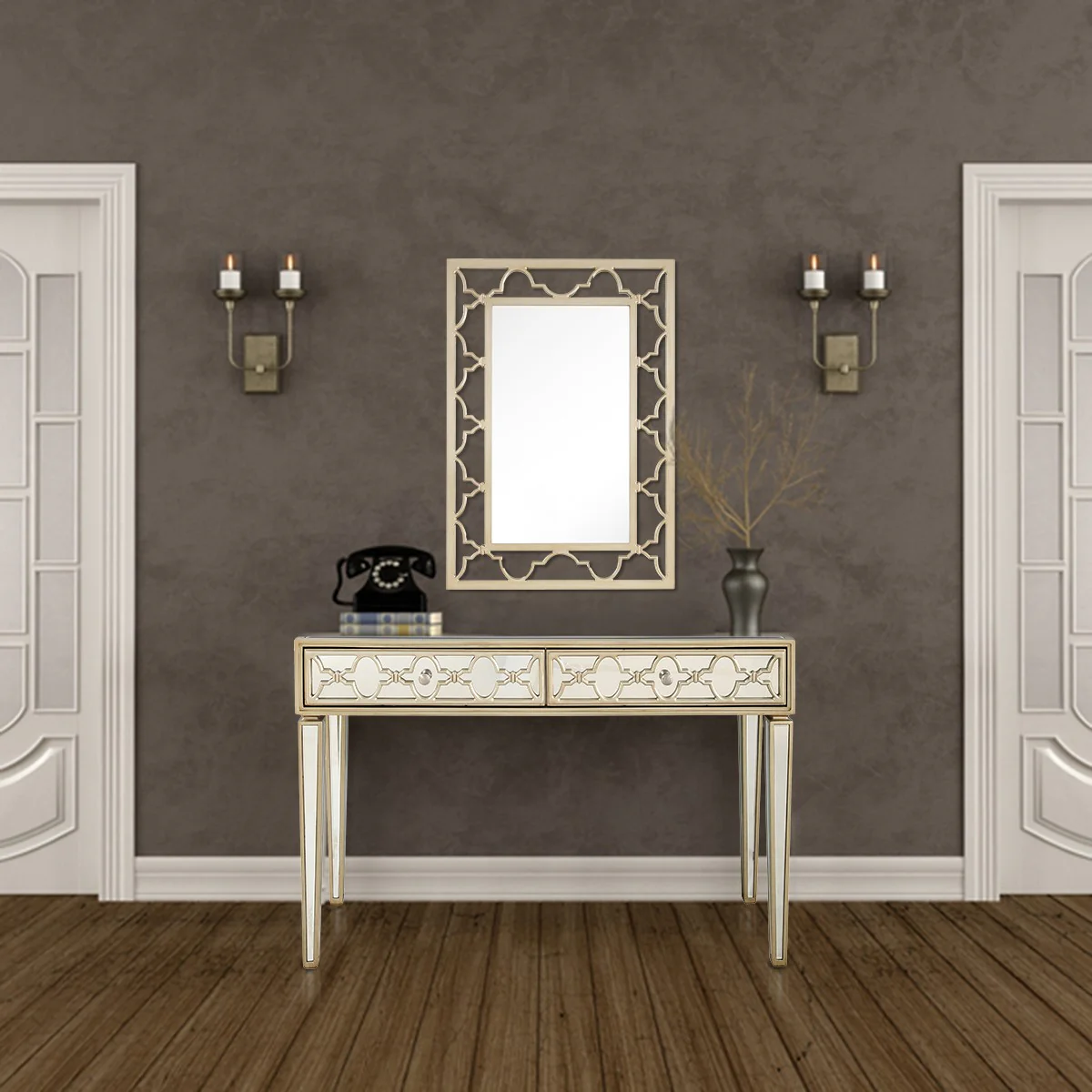 Champagne Glass Mirror Console Table By Homeroots