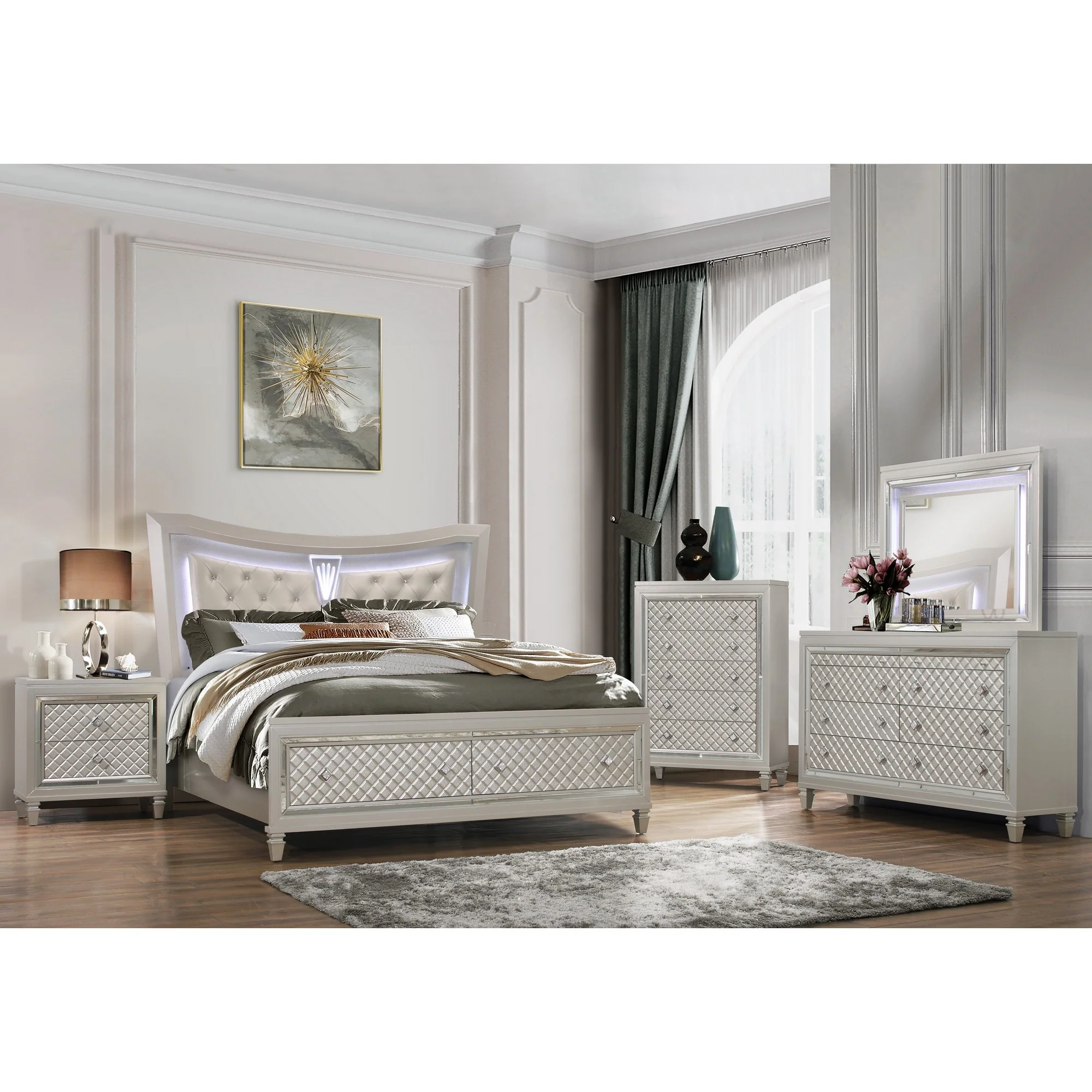 Champagne Toned Nightstand With Tapered Acrylic Legs And 2 Drawers By Homeroots