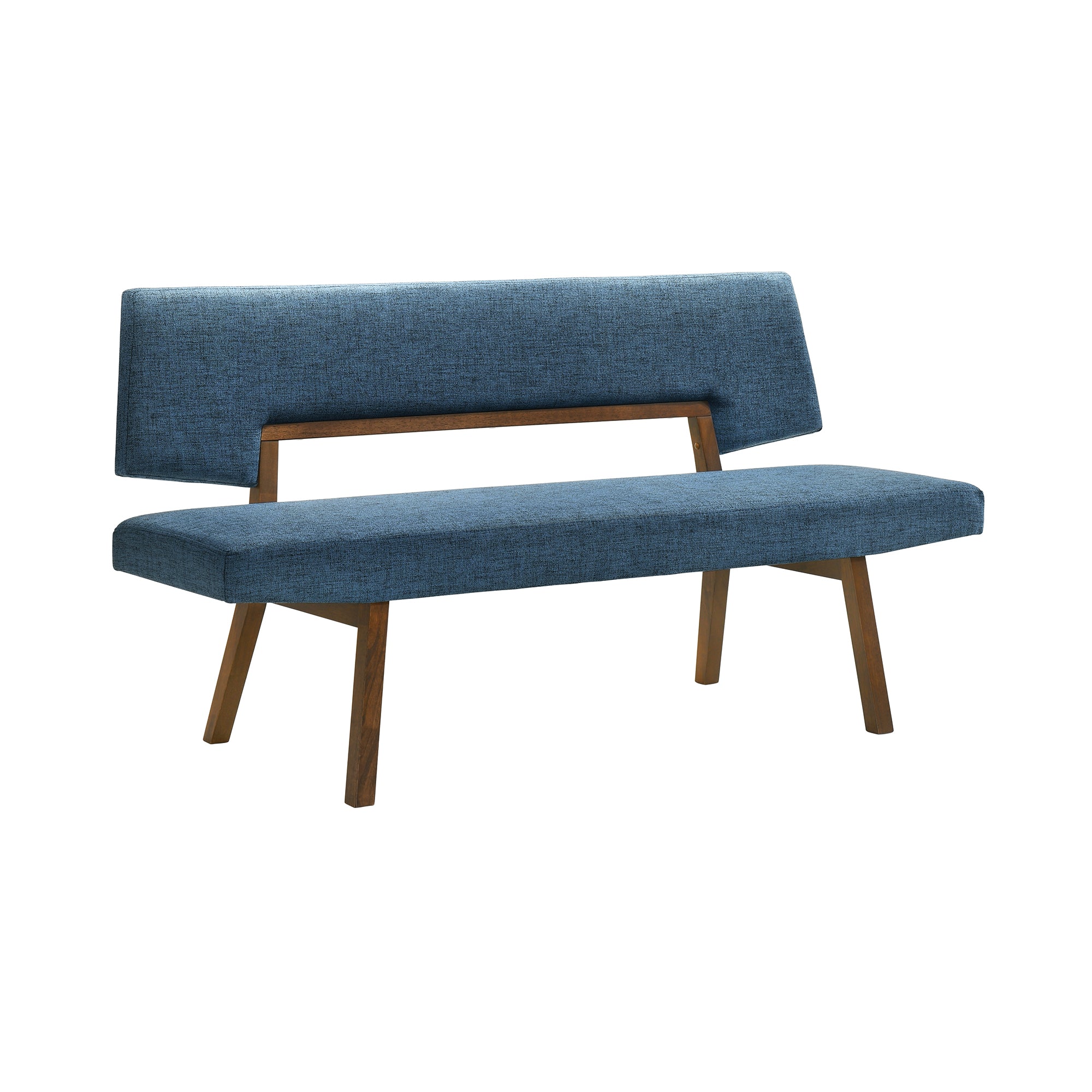 Channell Wood Dining Bench in Walnut Finish with Blue Fabric By Armen Living - Image 4