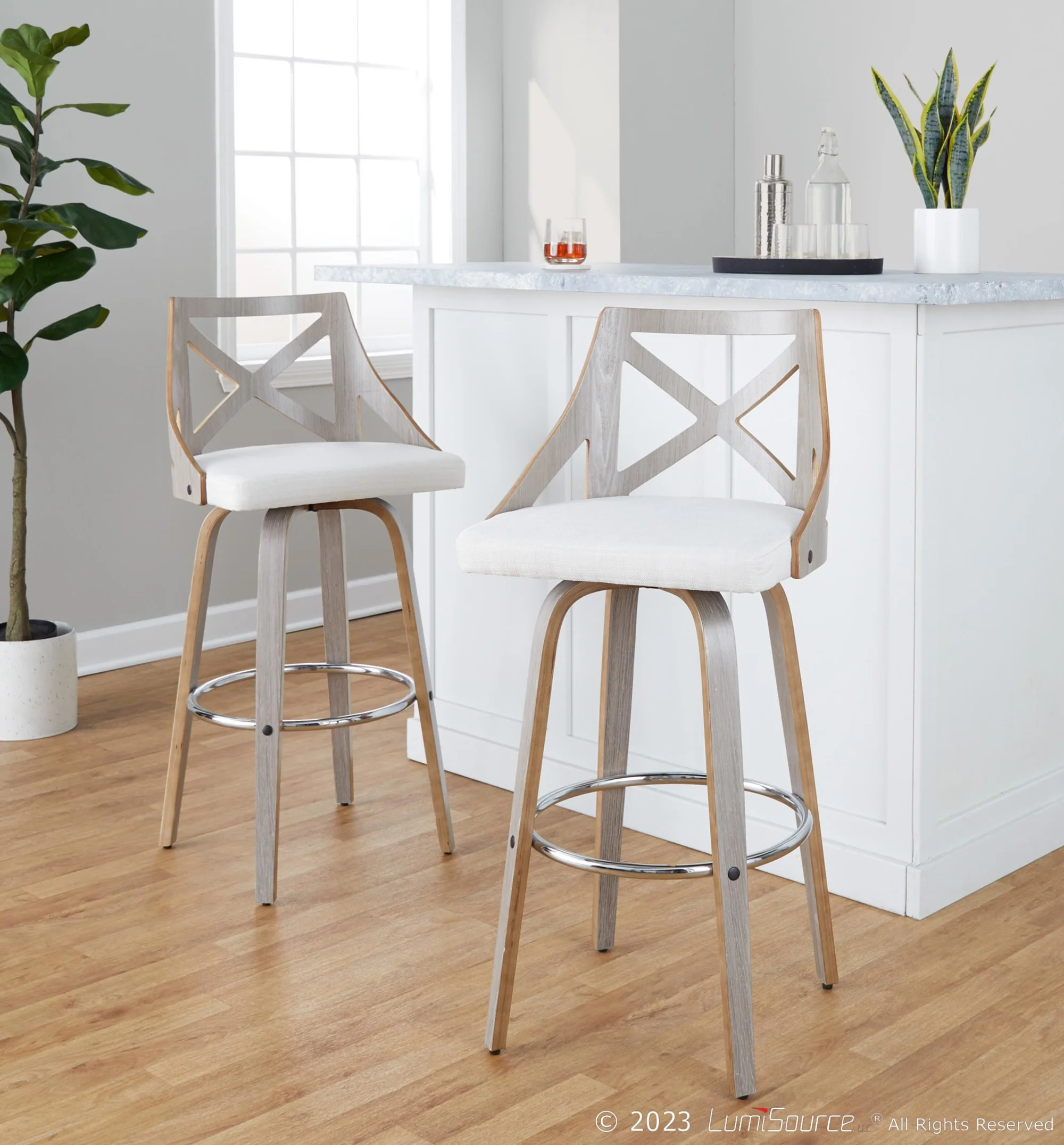 Charlotte 30" Fixed-Height Barstool - Set of 2 By LumiSource - B30-CHARLOTFB-GRTZR2 LGYLGYCR2