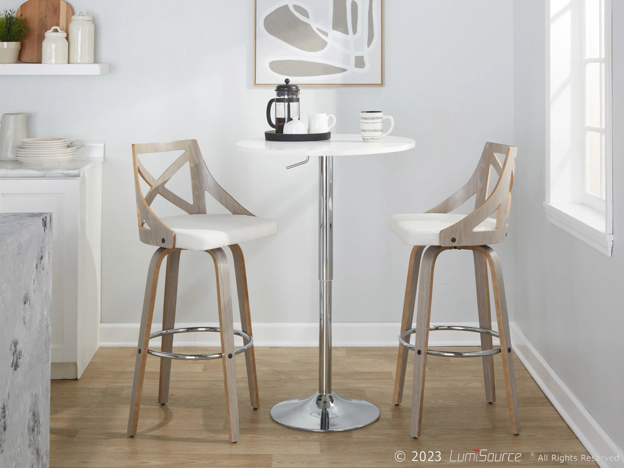 Charlotte 30" Fixed-Height Barstool - Set of 2 By LumiSource - B30-CHARLOTFB-GRTZR2 LGYLGYCR2 - Image 3