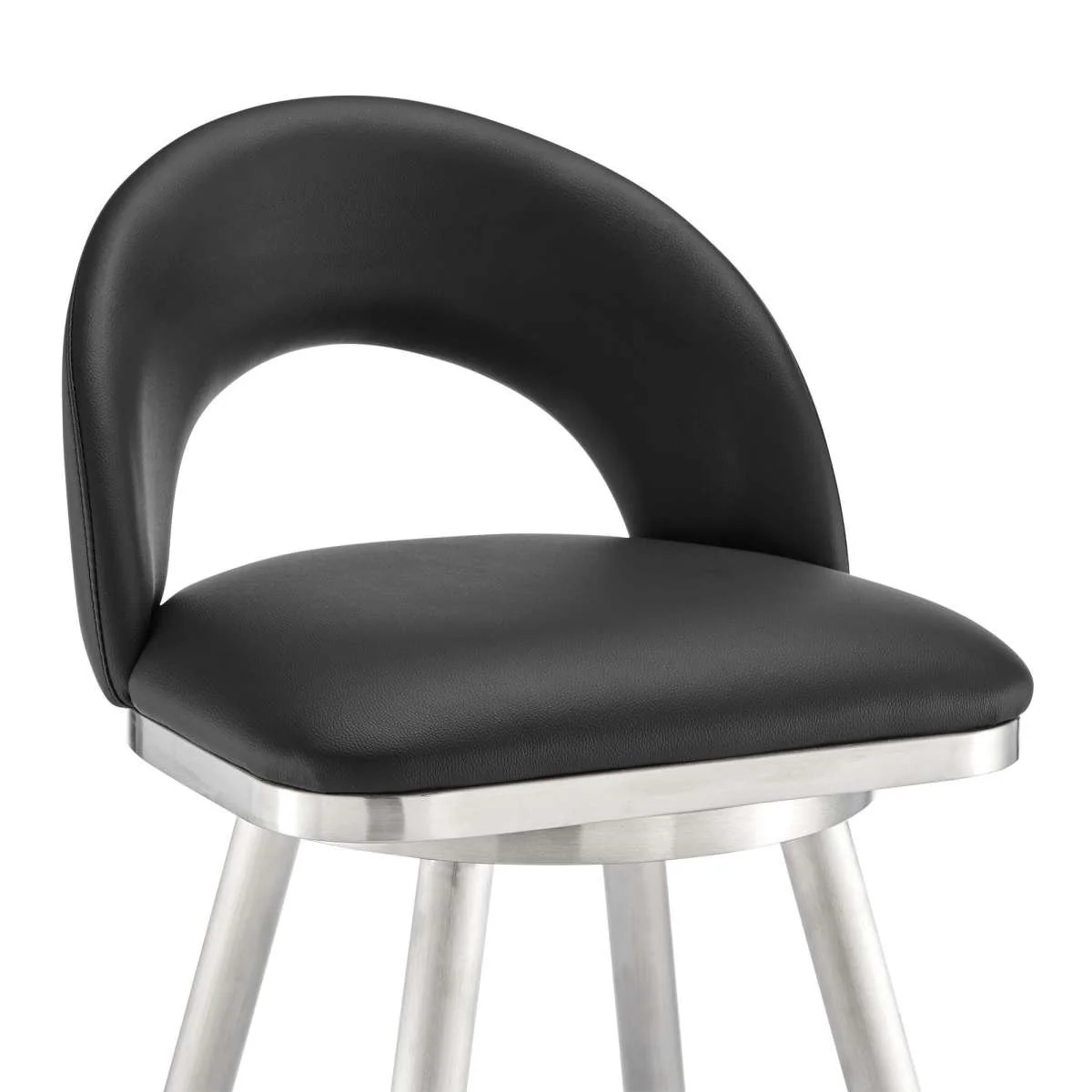 Charlotte 30" Swivel Bar Stool in Brushed Stainless Steel with Black Faux Leather By Armen Living - Image 5