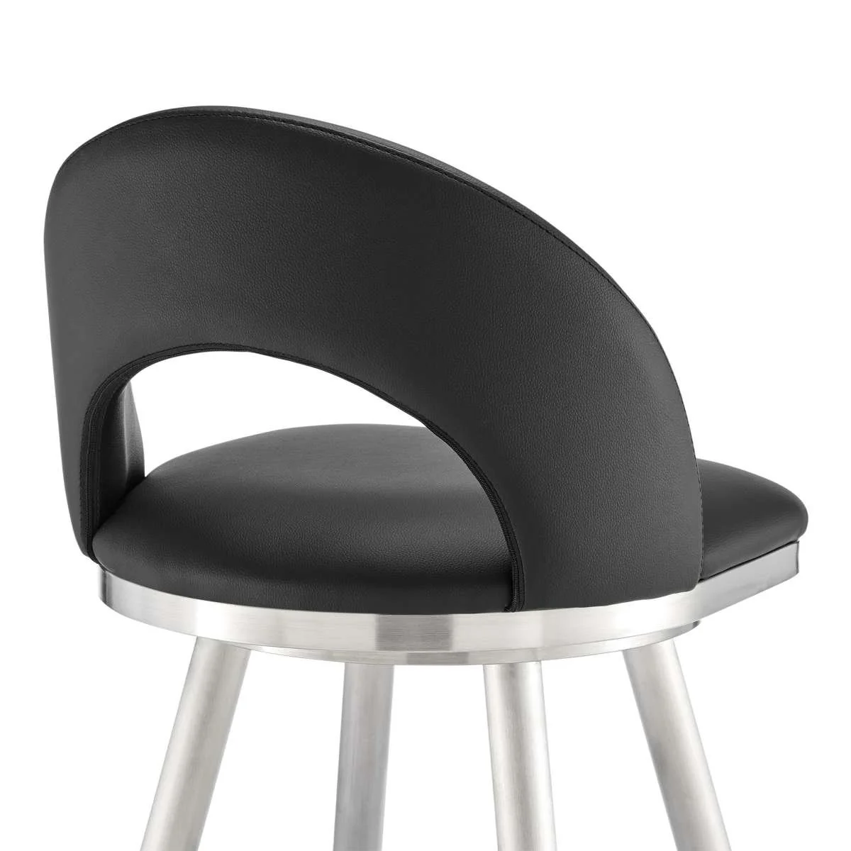 Charlotte 30" Swivel Bar Stool in Brushed Stainless Steel with Black Faux Leather By Armen Living - Image 7
