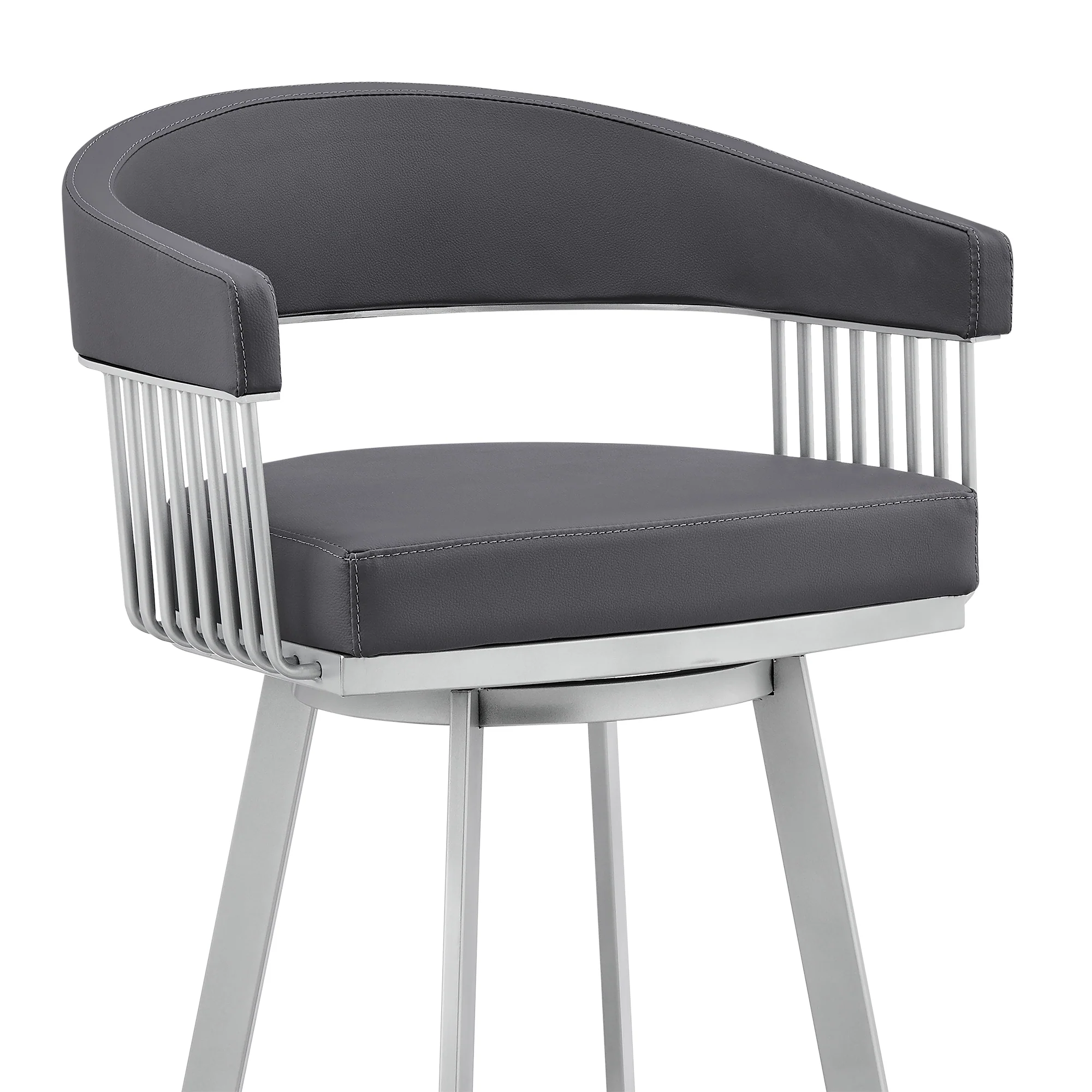 Chelsea 29" Slate Grey Faux Leather and Silver Metal Bar Stool By Armen Living - Image 7
