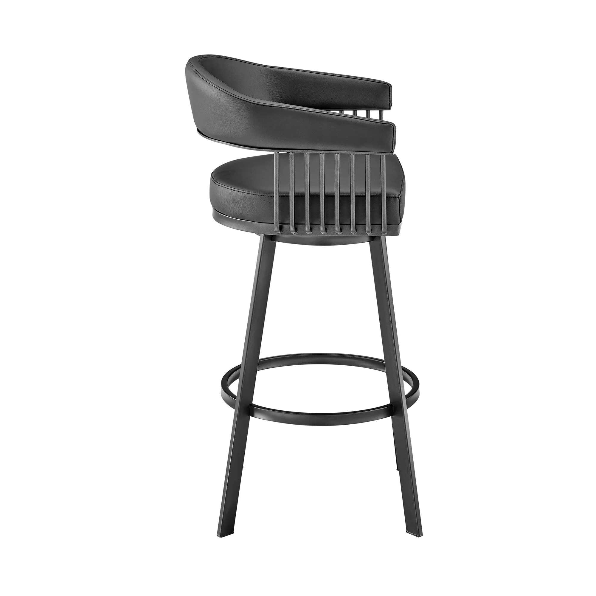 Chelsea 30" Bar Height Swivel Bar Stool in Black Finish and Black Faux Leather By Armen Living - Image 4