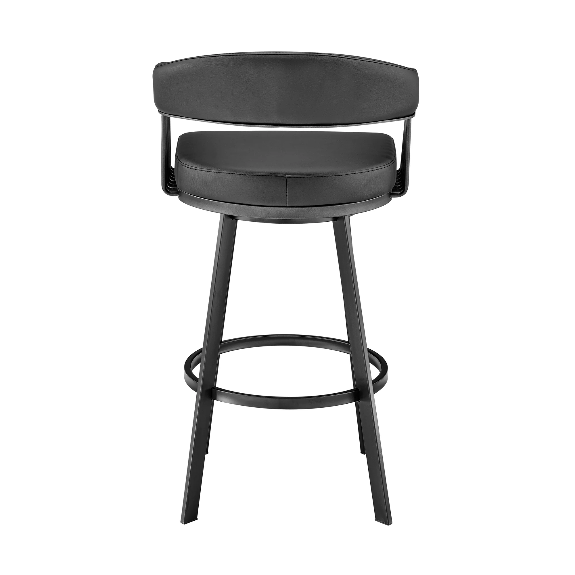 Chelsea 30" Bar Height Swivel Bar Stool in Black Finish and Black Faux Leather By Armen Living - Image 6