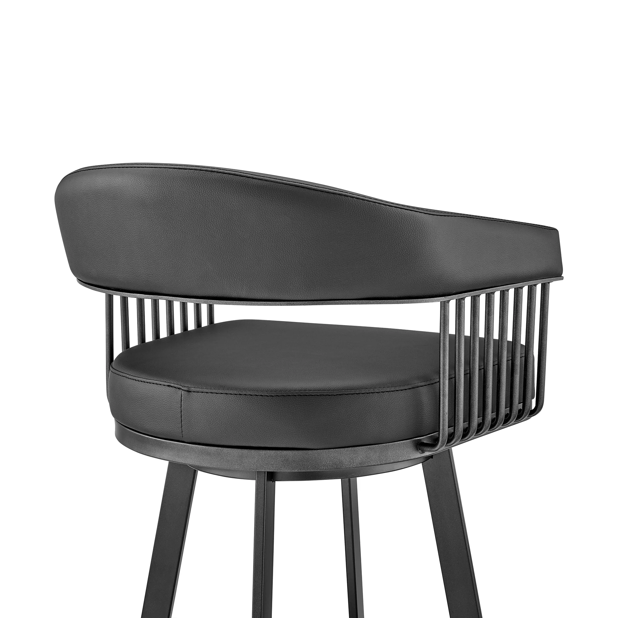 Chelsea 30" Bar Height Swivel Bar Stool in Black Finish and Black Faux Leather By Armen Living - Image 9