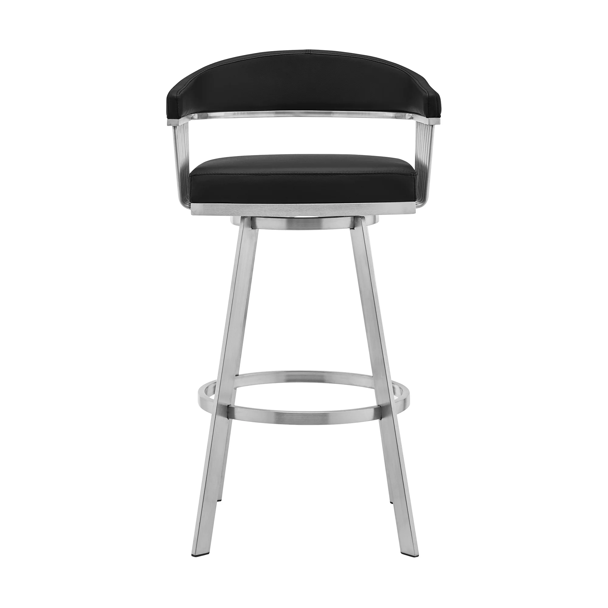 Chelsea 30" Black Faux Leather and Brushed Stainless Steel Swivel Bar Stool By Armen Living - Image 3