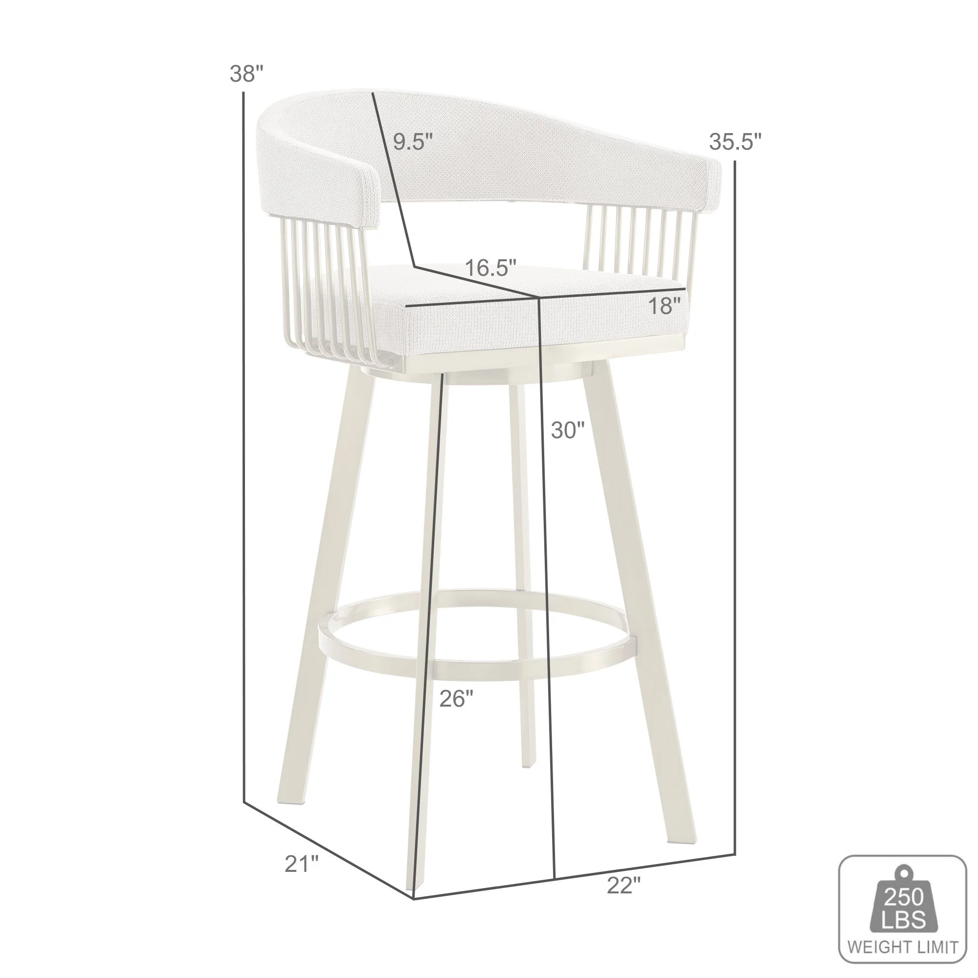 Chelsea 30" Swivel Bar Stool with Gold Brushed Stainless Steel and Anchor Gray Fabric By Armen Living - Image 9