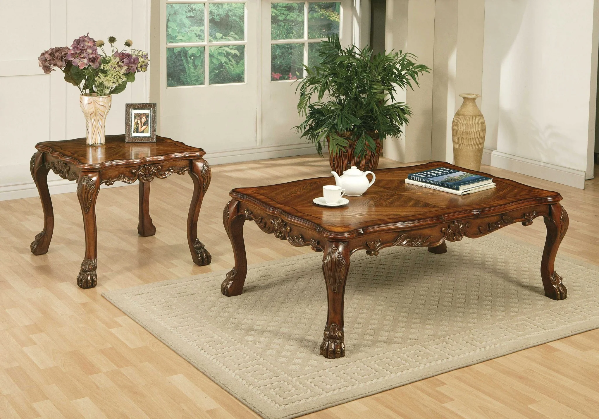 Cherry Oak Wood Poly Resin Coffee Table By Homeroots - Image 2