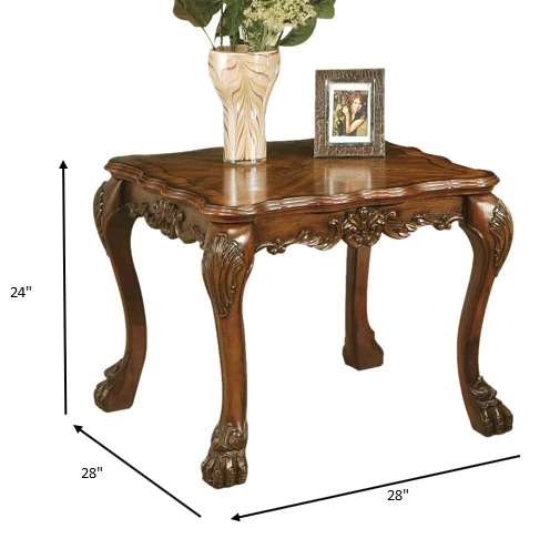Cherry Oak Wood Poly Resin End Table By Homeroots - Image 3