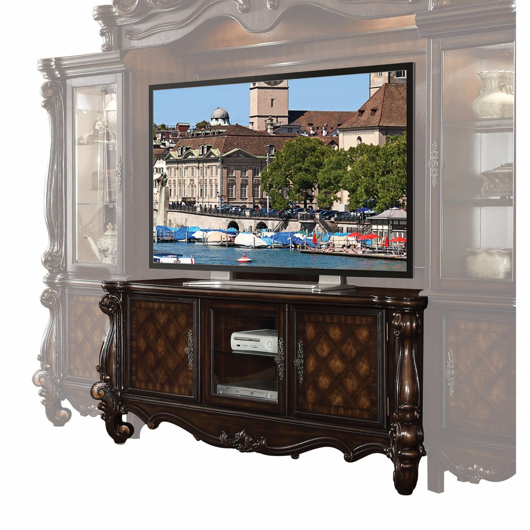 Cherry Oak Wood Poly Resin Glass TV Console By Homeroots - 347487