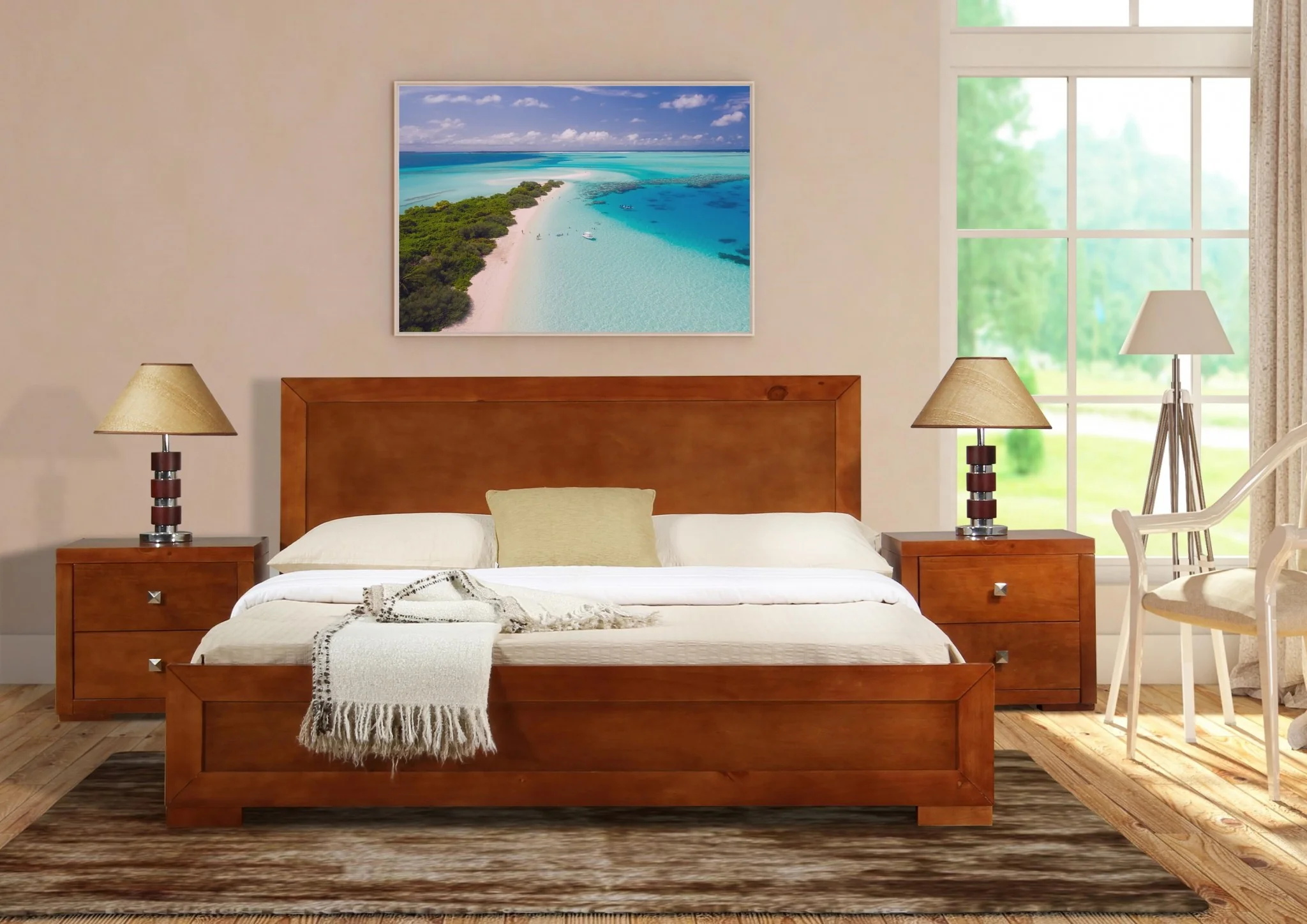 Cherry Wood Full Platform Bed By Homeroots - 397096