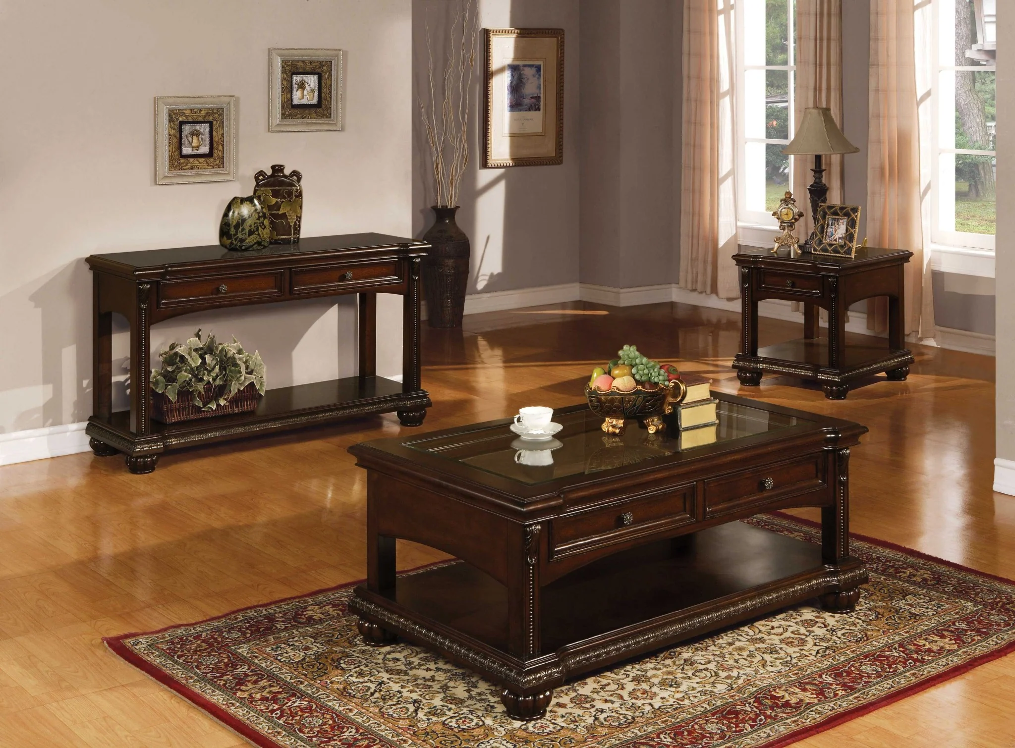Cherry Wood Veneer Sofa Table By Homeroots - Image 2