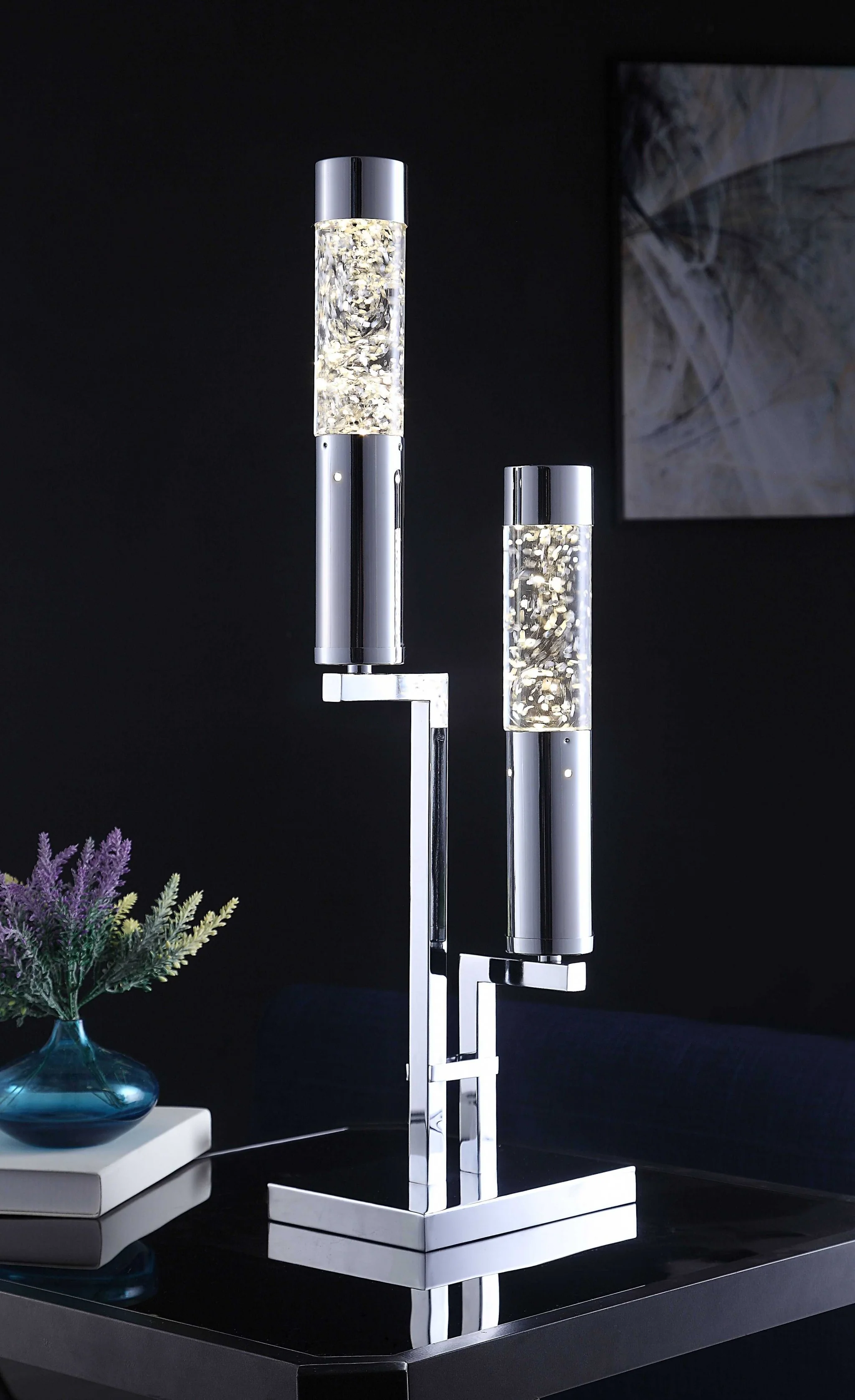 Chic Chrome Metal Glass LED Table Lamp By Homeroots