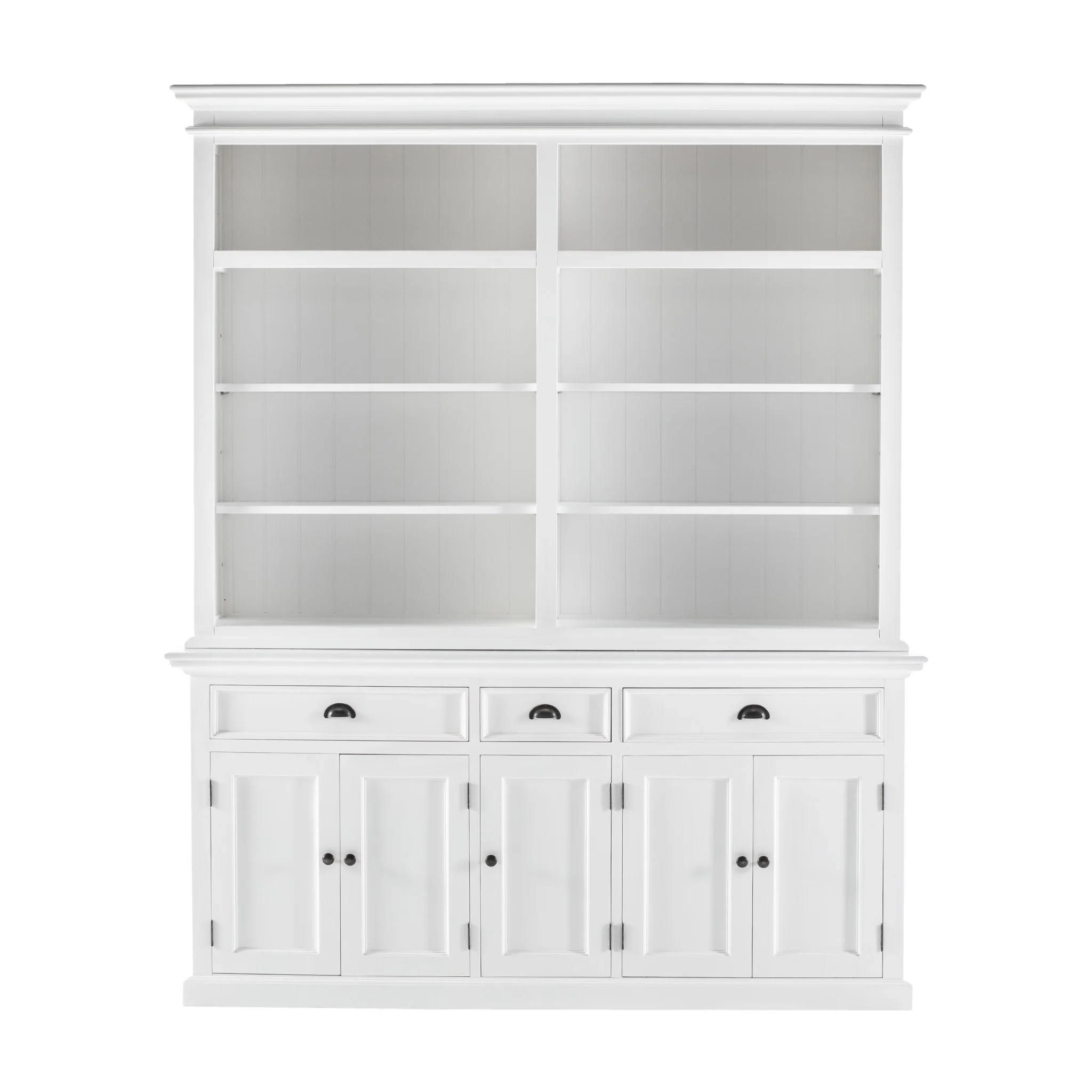Classic White Hutch Bookcase with 5 Doors and 3 Drawers By Homeroots