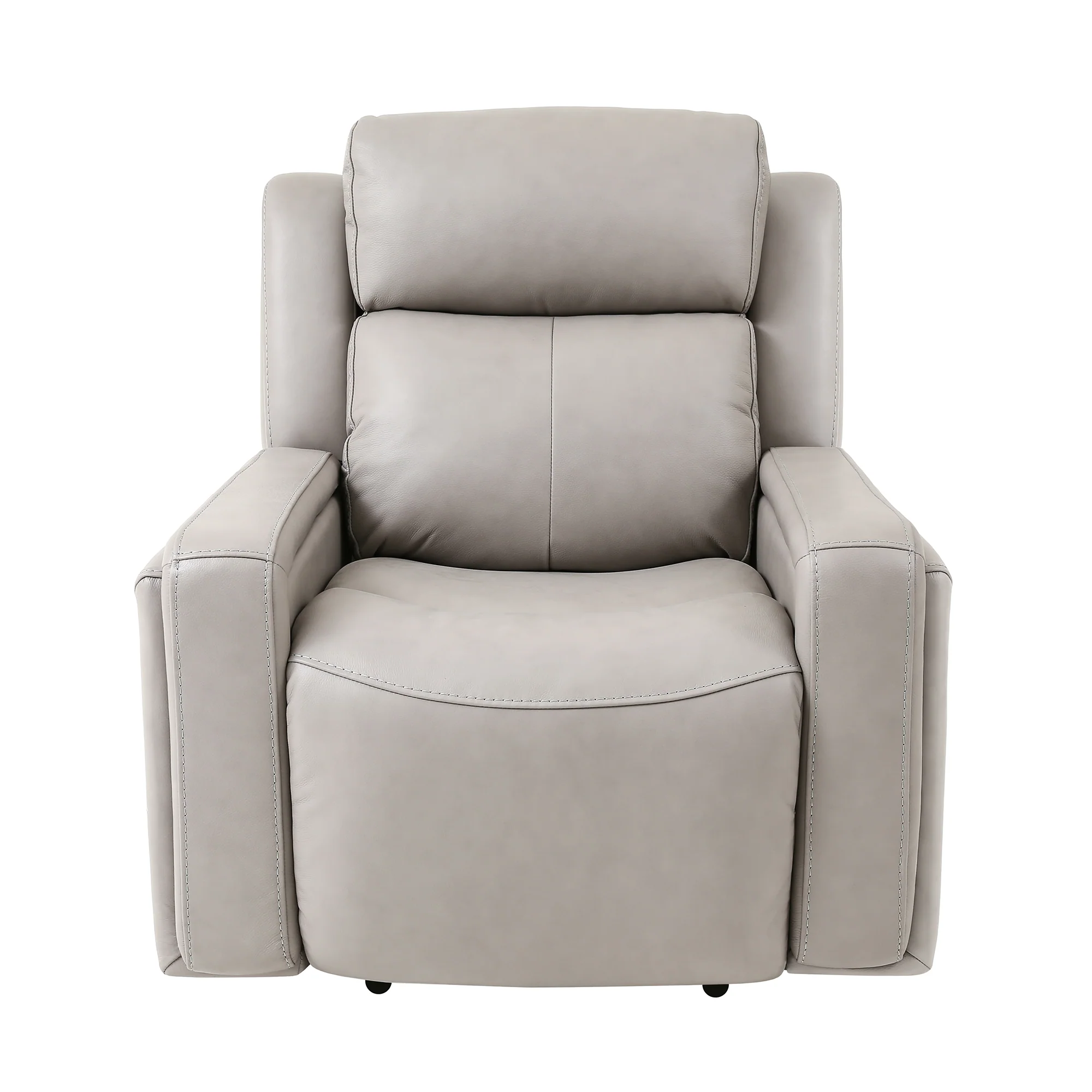 Claude Dual Power Headrest and Lumbar Support Recliner Chair in Light Grey Genuine Leather By Armen Living - Image 4