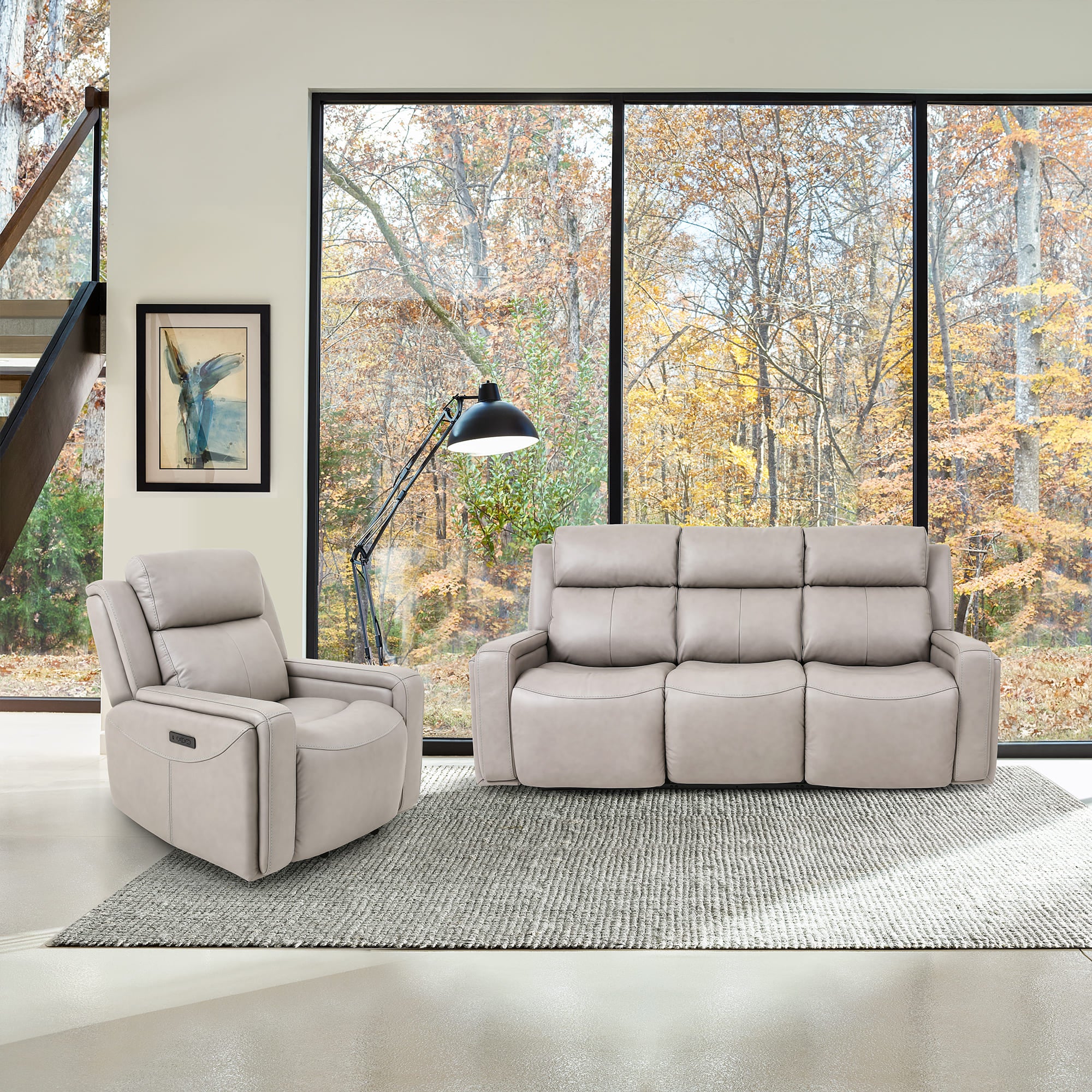 Claude Dual Power Headrest and Lumbar Support Reclining Sofa in Light Grey Genuine Leather By Armen Living - Image 3