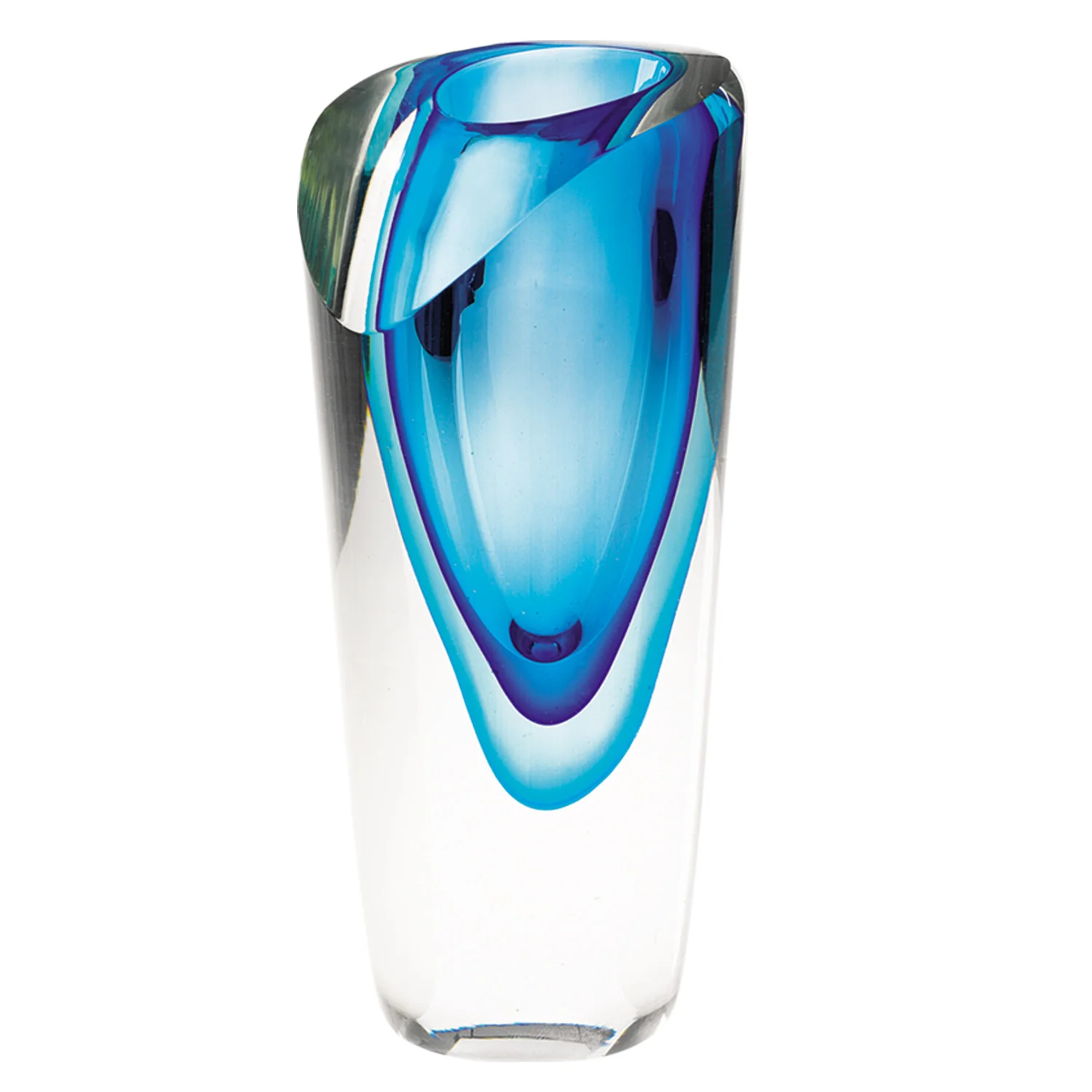 Clear And Blue Abstract Cylinder Lead Free Crystal Table Vase By Homeroots - Image 3