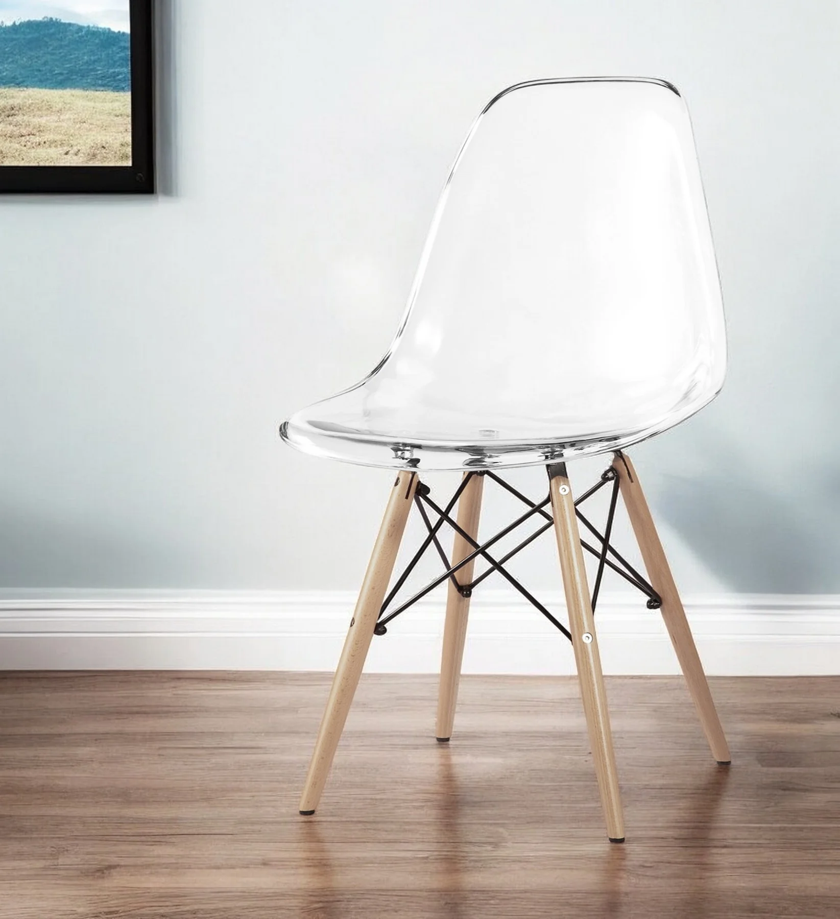 Clear And Natural Heavy Duty Plastic And Wood Dining Side Chair By Homeroots