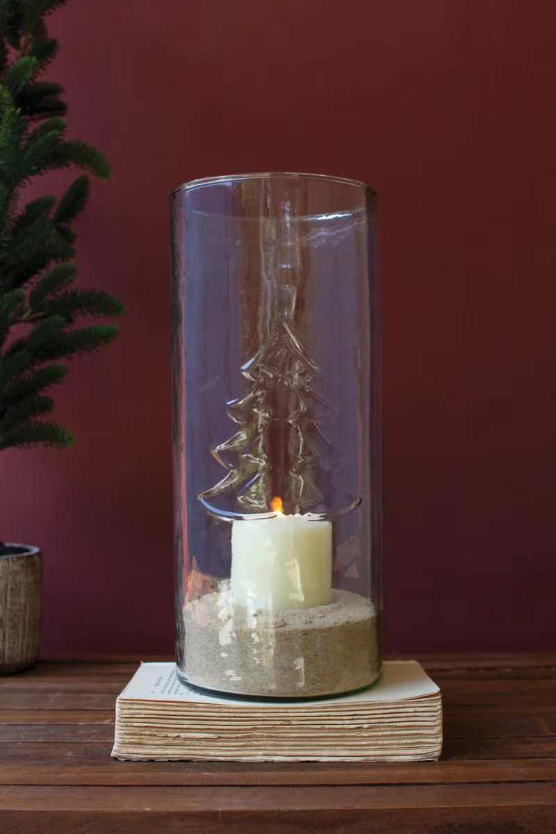 Clear Glass Cylinder With Embossed Christmas Tree By Kalalou
