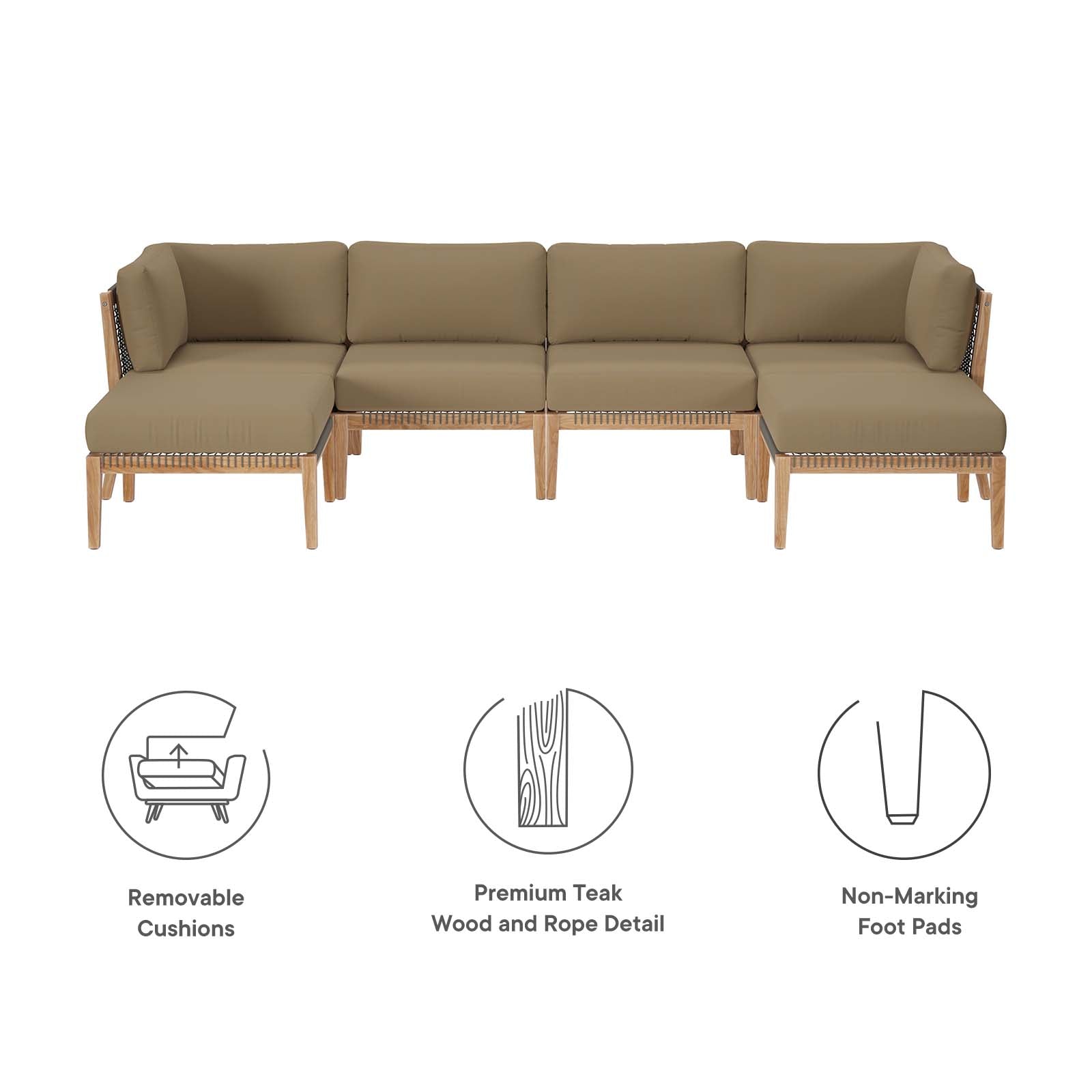Clearwater Outdoor Patio Teak Wood 6-Piece Sectional Sofa By Modway - EEI-6122 - Image 17