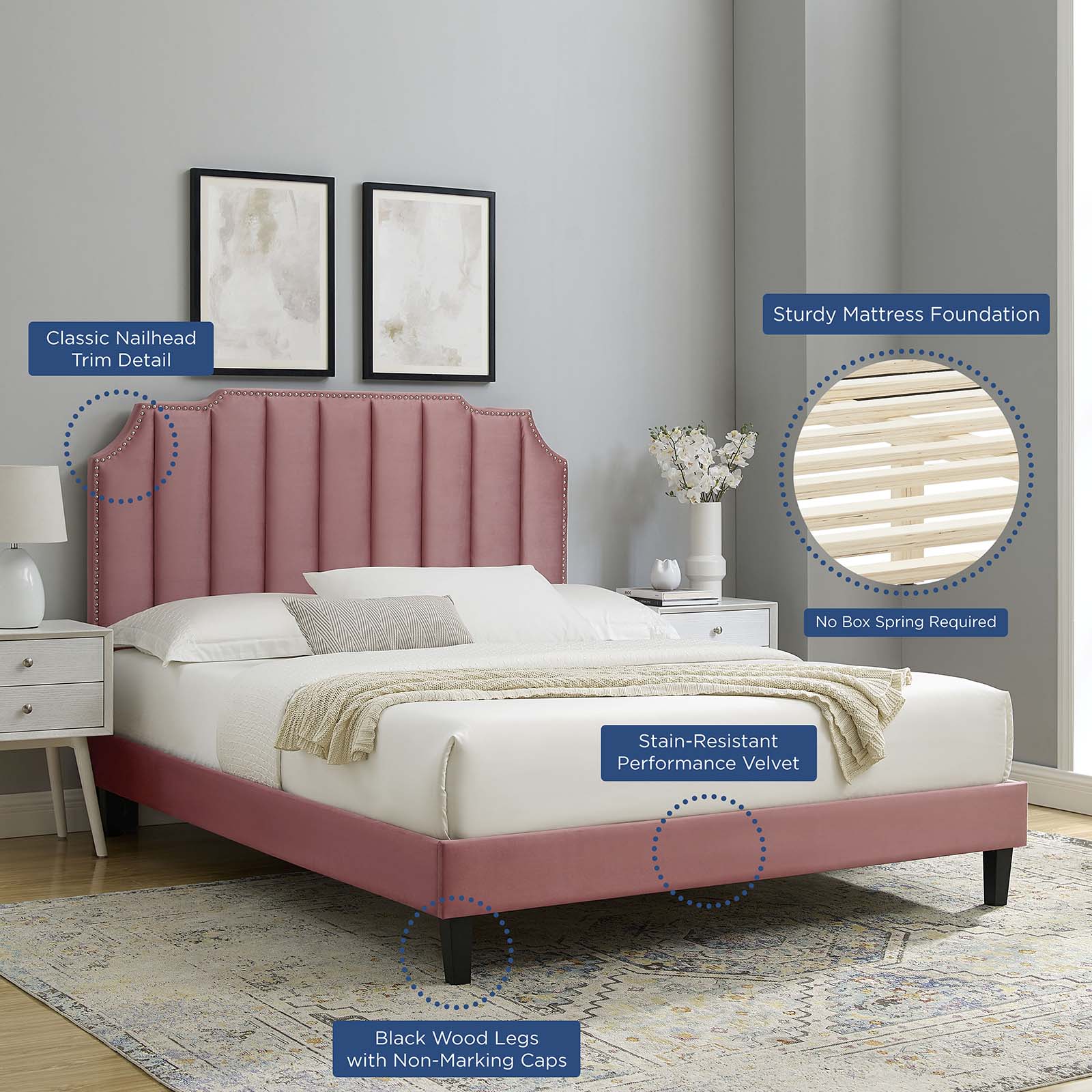 Colette Queen Performance Velvet Platform Bed By Modway - MOD-6585 - Image 25