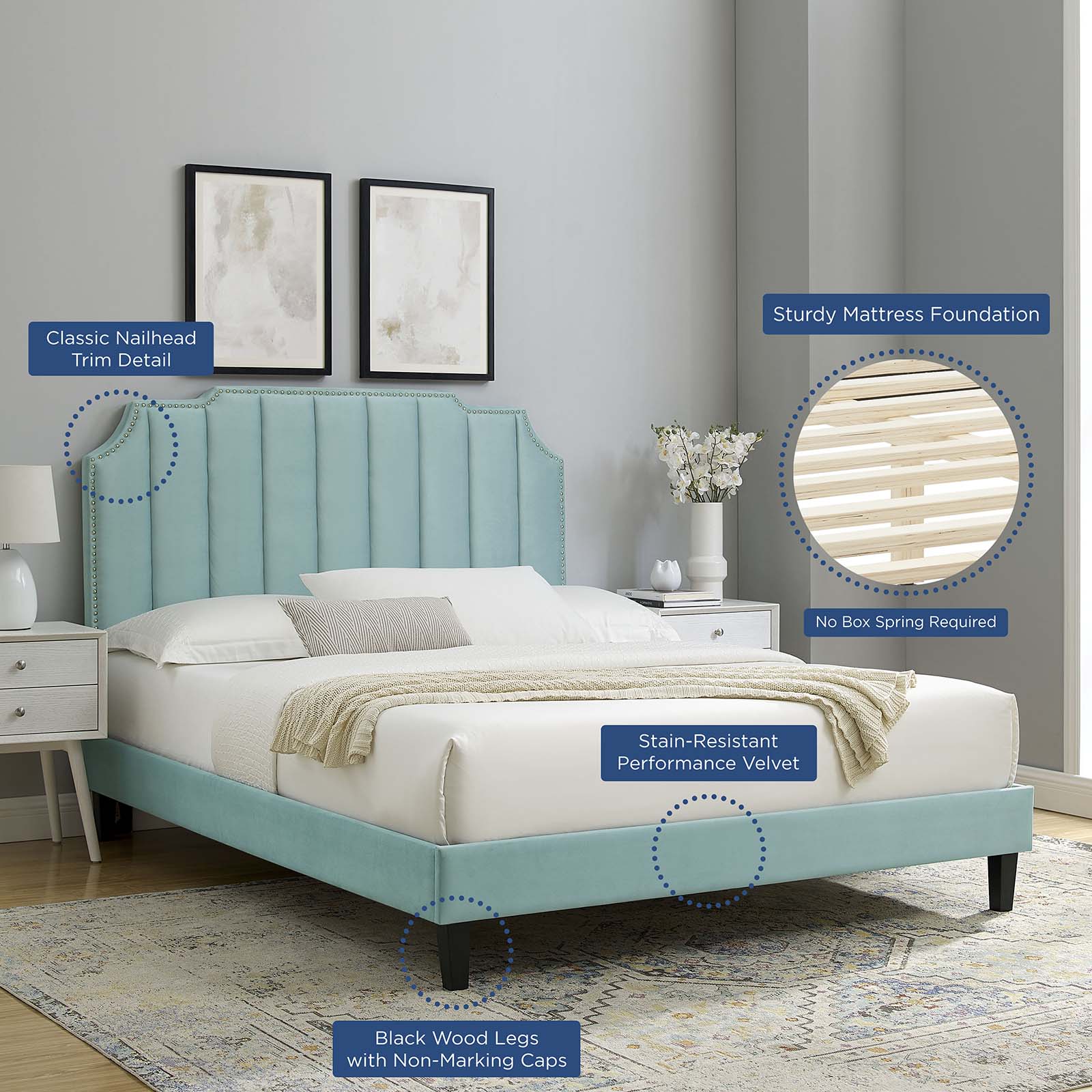 Colette Queen Performance Velvet Platform Bed By Modway - MOD-6585 - Image 57