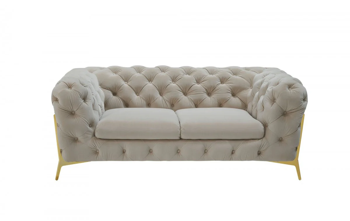 Contemporary 74" Beige Velvet And Gold Loveseat By Homeroots