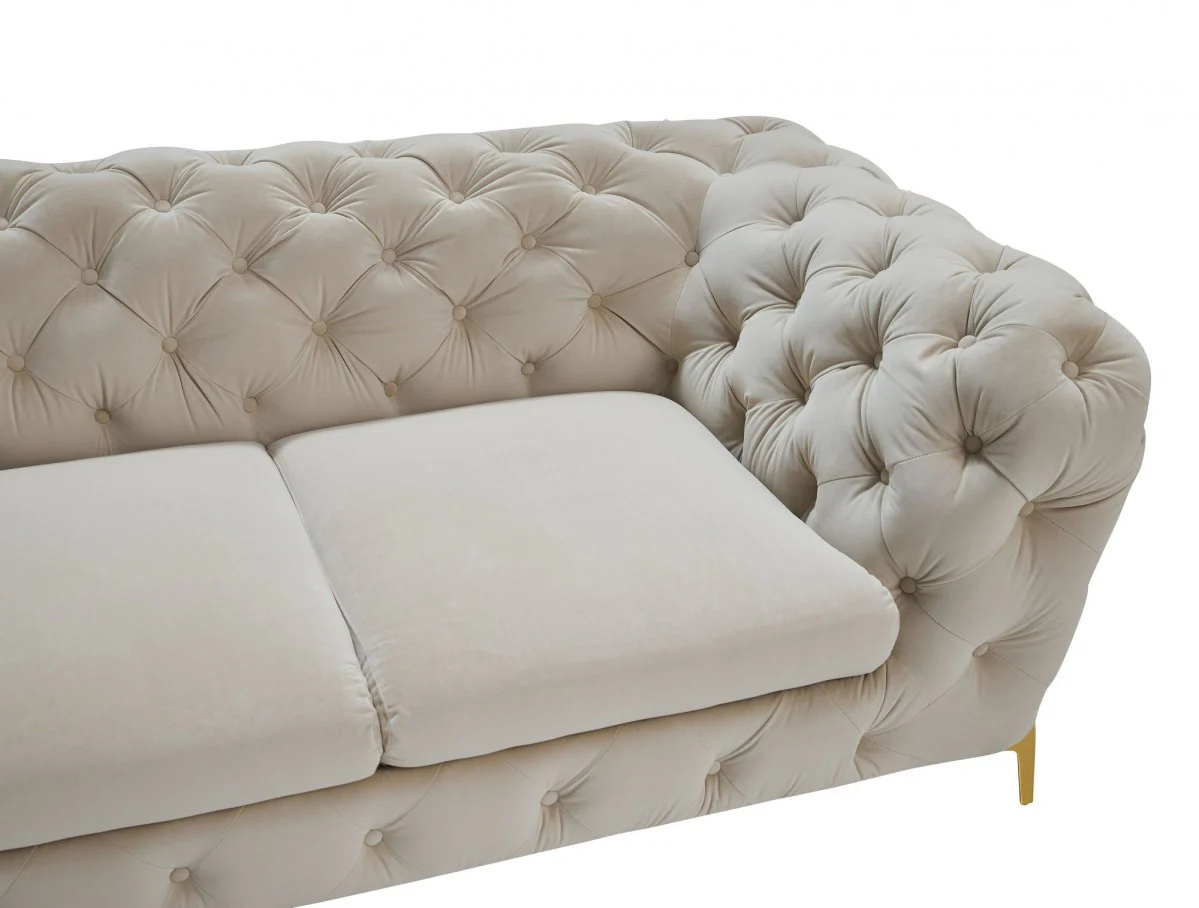 Contemporary 74" Beige Velvet And Gold Loveseat By Homeroots - Image 5
