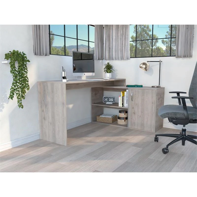 Contemporary and Professional Light Grey Home Office Desk By Homeroots