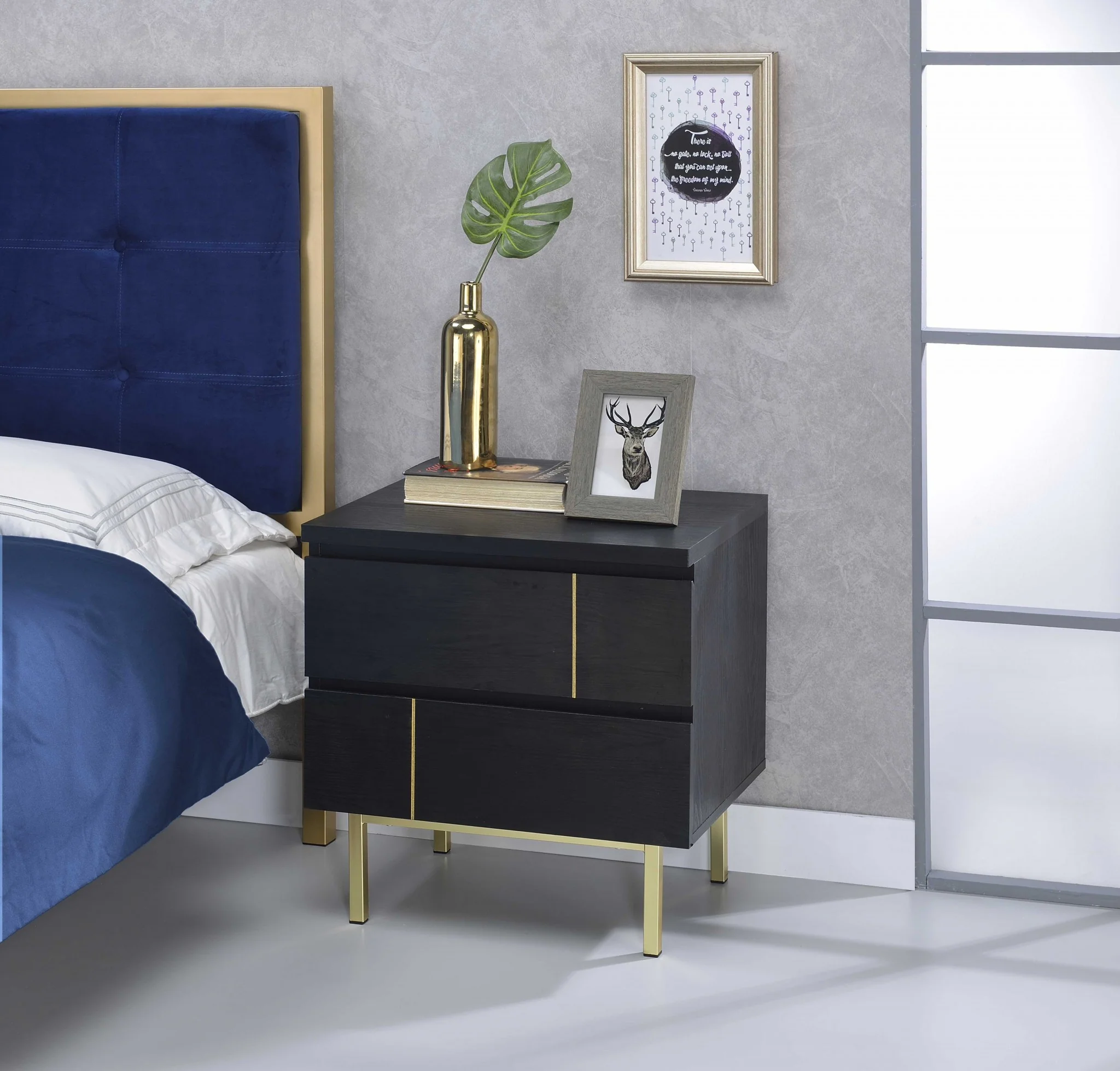 Contemporary Black And Brass Nightstand By Homeroots