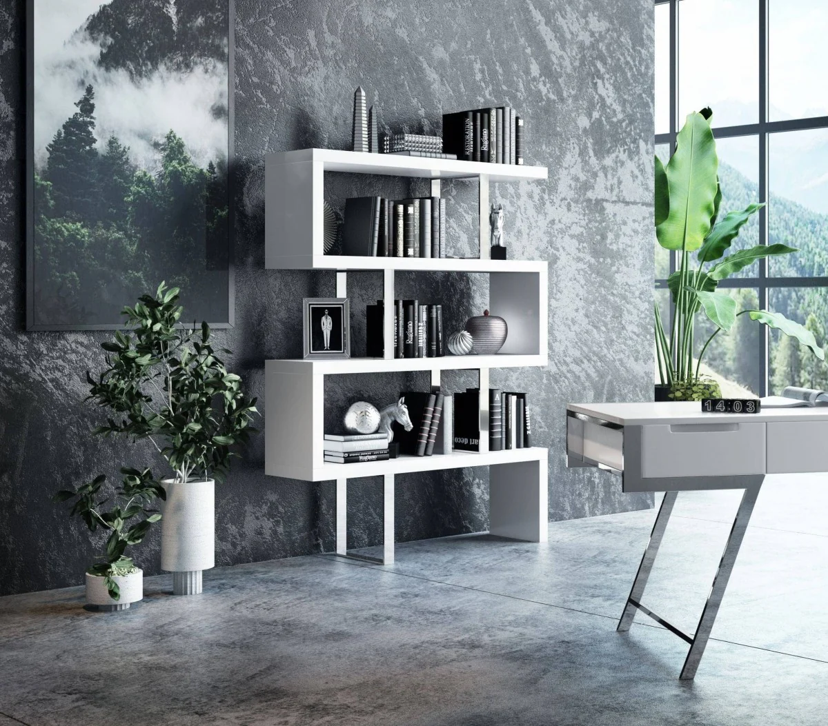 Contemporary High Gloss White Zig Zag Bookcase By Homeroots