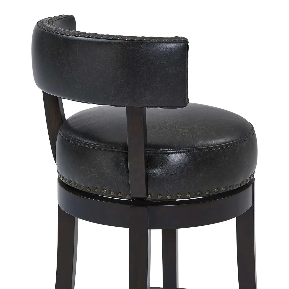 Corbin 26" Counter Height Swivel Onyx Faux Leather and Espresso Wood Bar Stool By Armen Living - Image 3